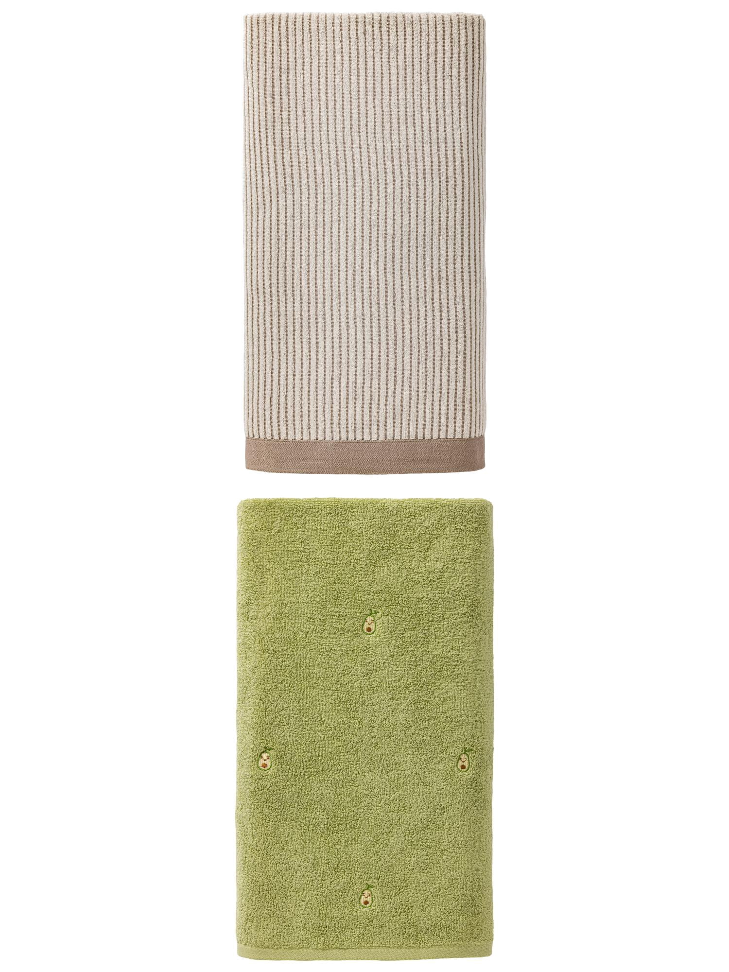 Unique Bargains High Absorbency Cotton Bath Towel 2 Pack Brown/Avocado Green 55" x 28"
