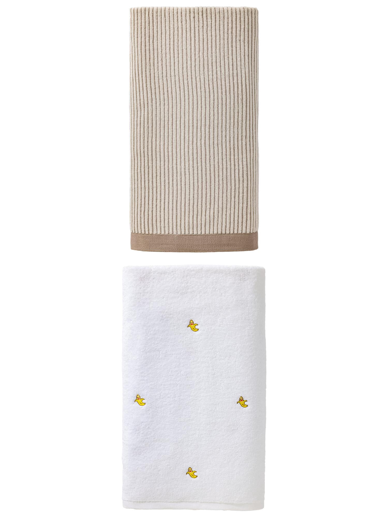 Unique Bargains High Absorbency Cotton Bath Towel 2 Pack Brown/Banana White 55" x 28"