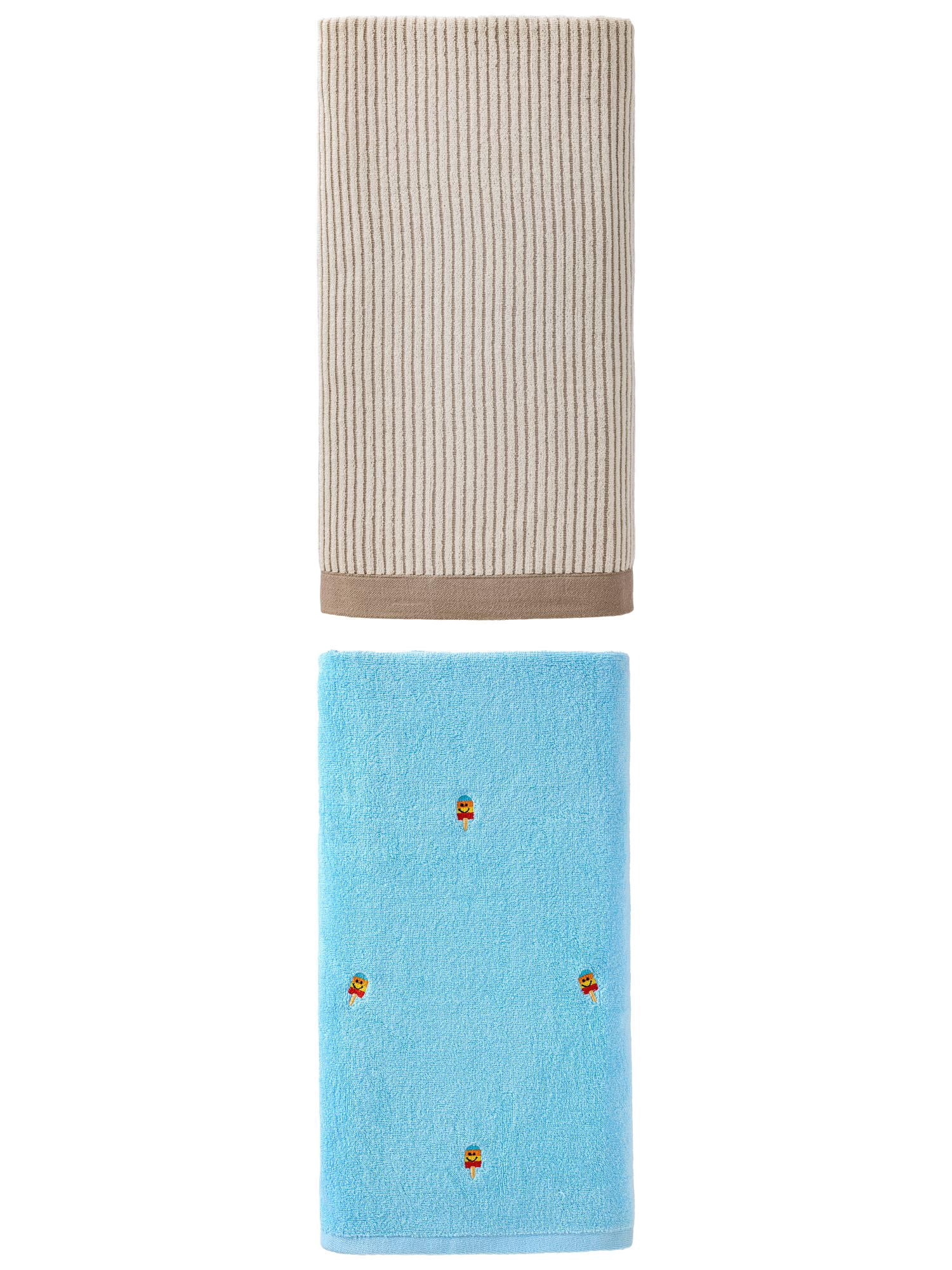 Unique Bargains High Absorbency Cotton Bath Towel 2 Pack Brown/Blue 55" x 28"