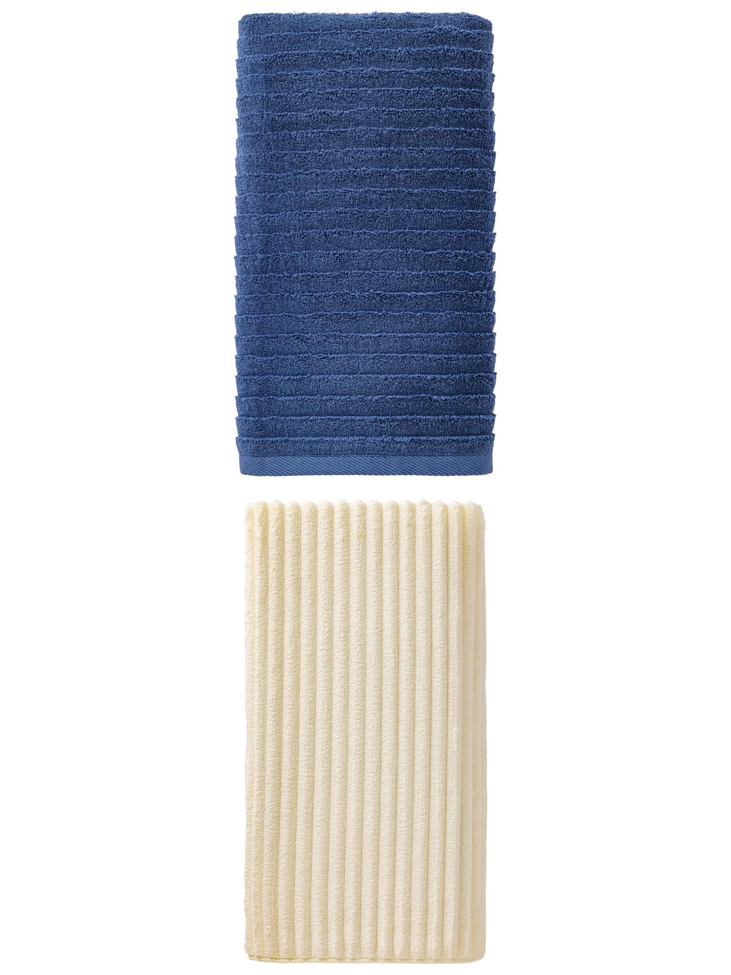 Unique Bargains High Absorbing Bath Towel 2 Pack Milky White/Dark Blue 55" x 28"