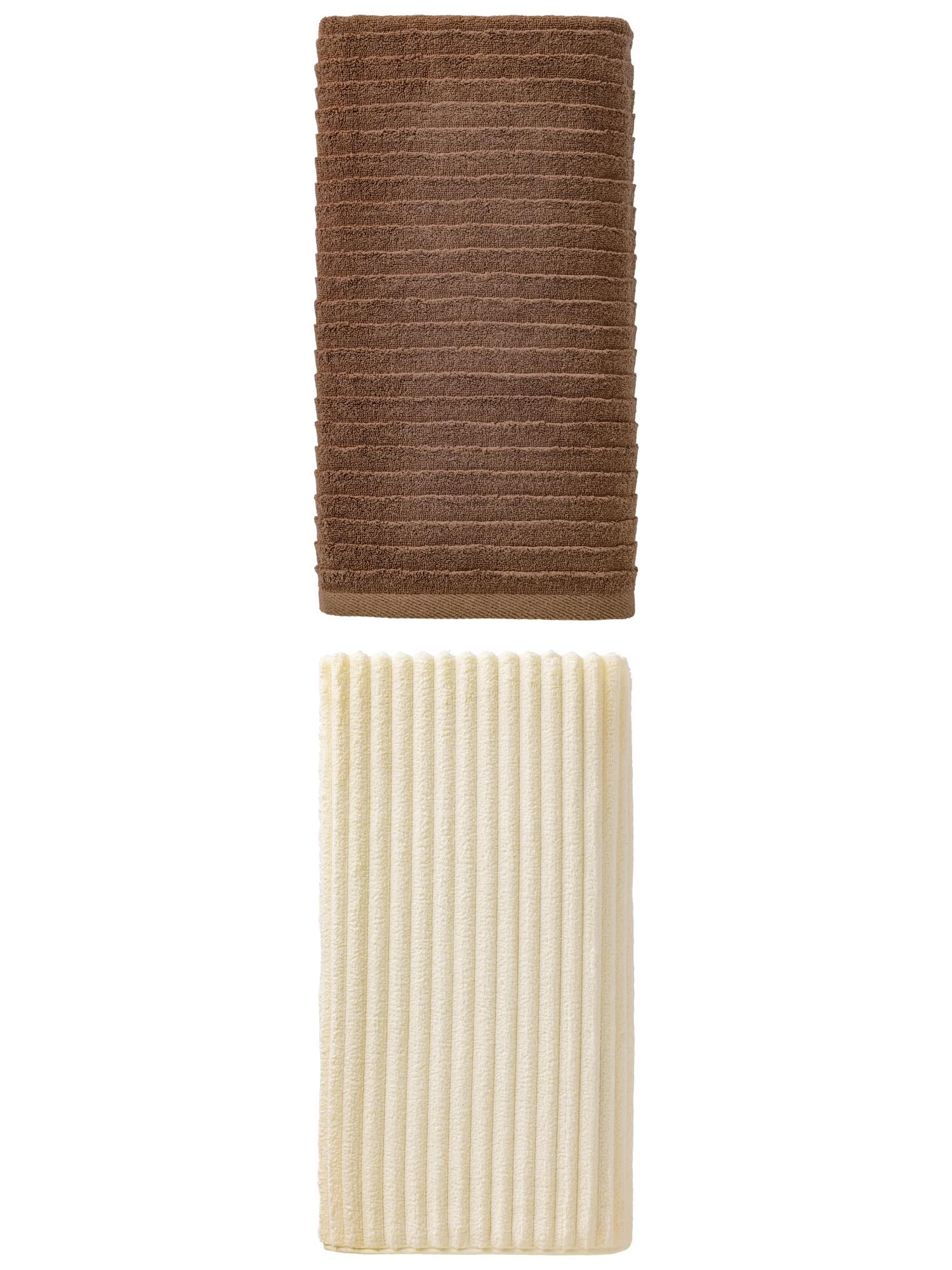 Unique Bargains High Absorbing Bath Towel 2 Pack Milky White/Dark Brown 55" x 28"