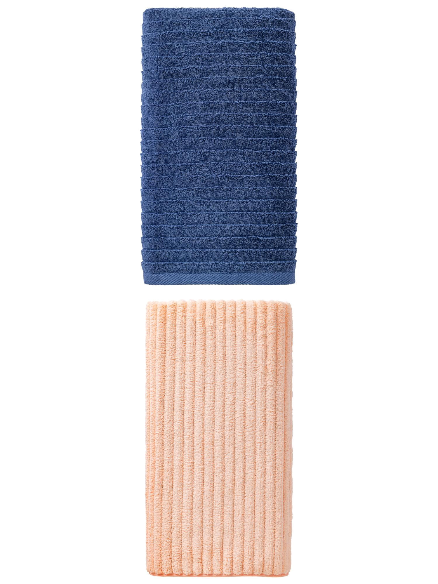 Unique Bargains High Absorbing Bath Towel 2 Pack Peach Pink/Dark Blue 55" x 28"