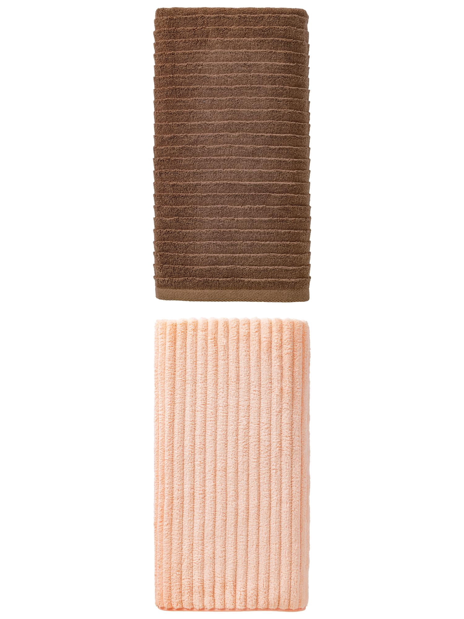 Unique Bargains High Absorbing Bath Towel 2 Pack Peach Pink/Dark Brown 55" x 28"