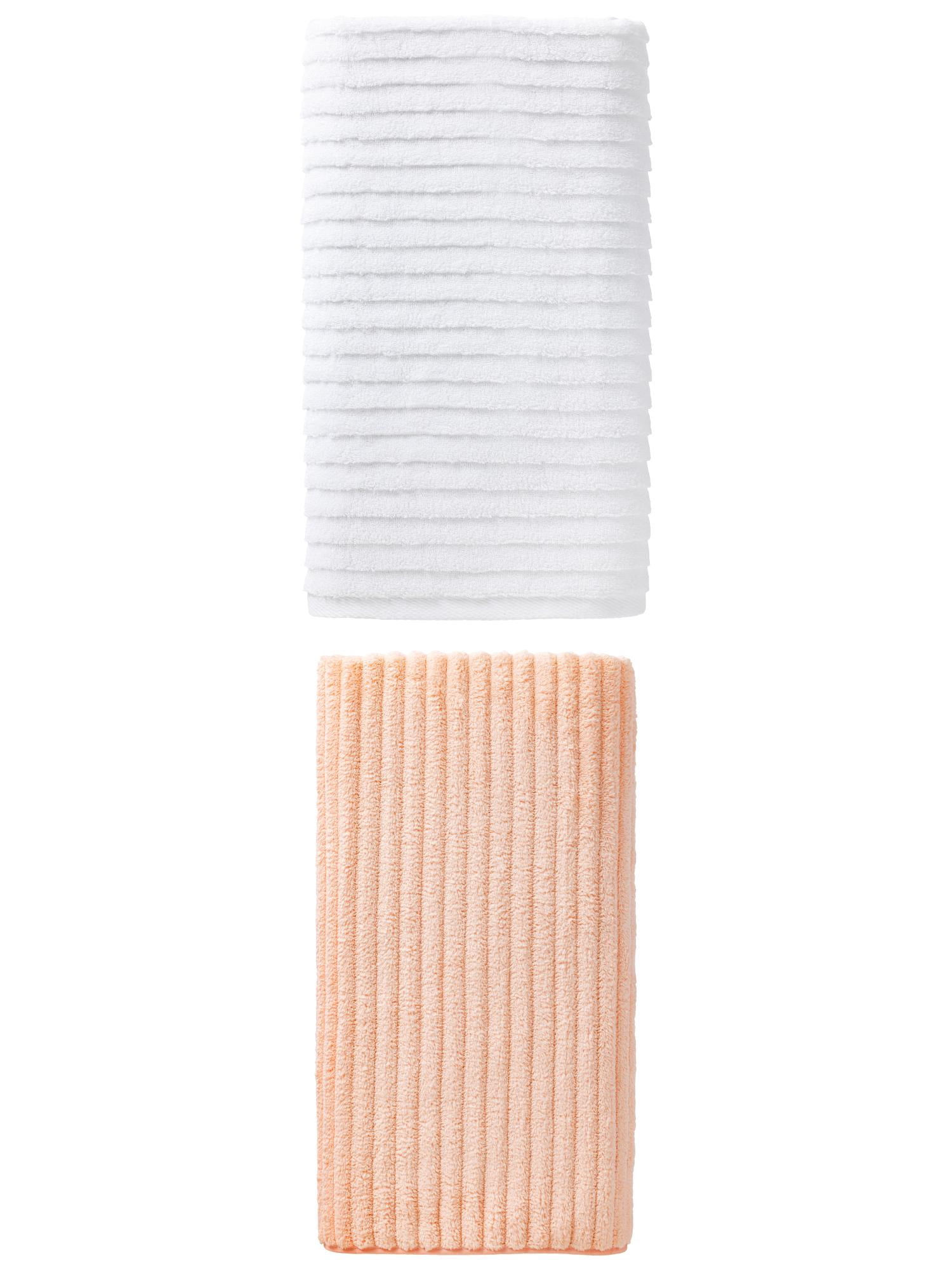 Unique Bargains High Absorbing Bath Towel 2 Pack Peach Pink/White 55" x 28"
