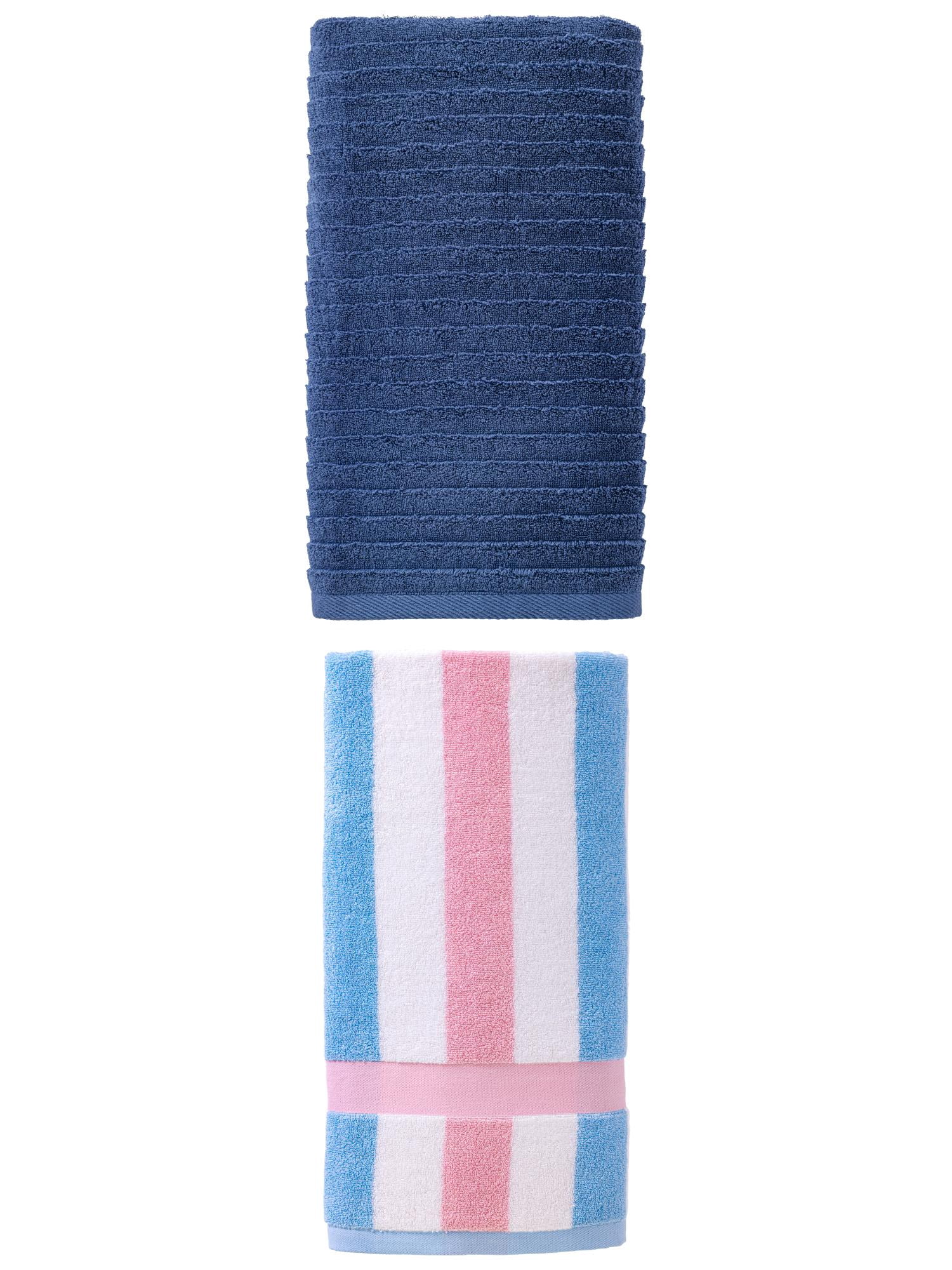 Unique Bargains High Absorption Bath Towel 2 Pack Pink/Dark Blue 55" x 28"