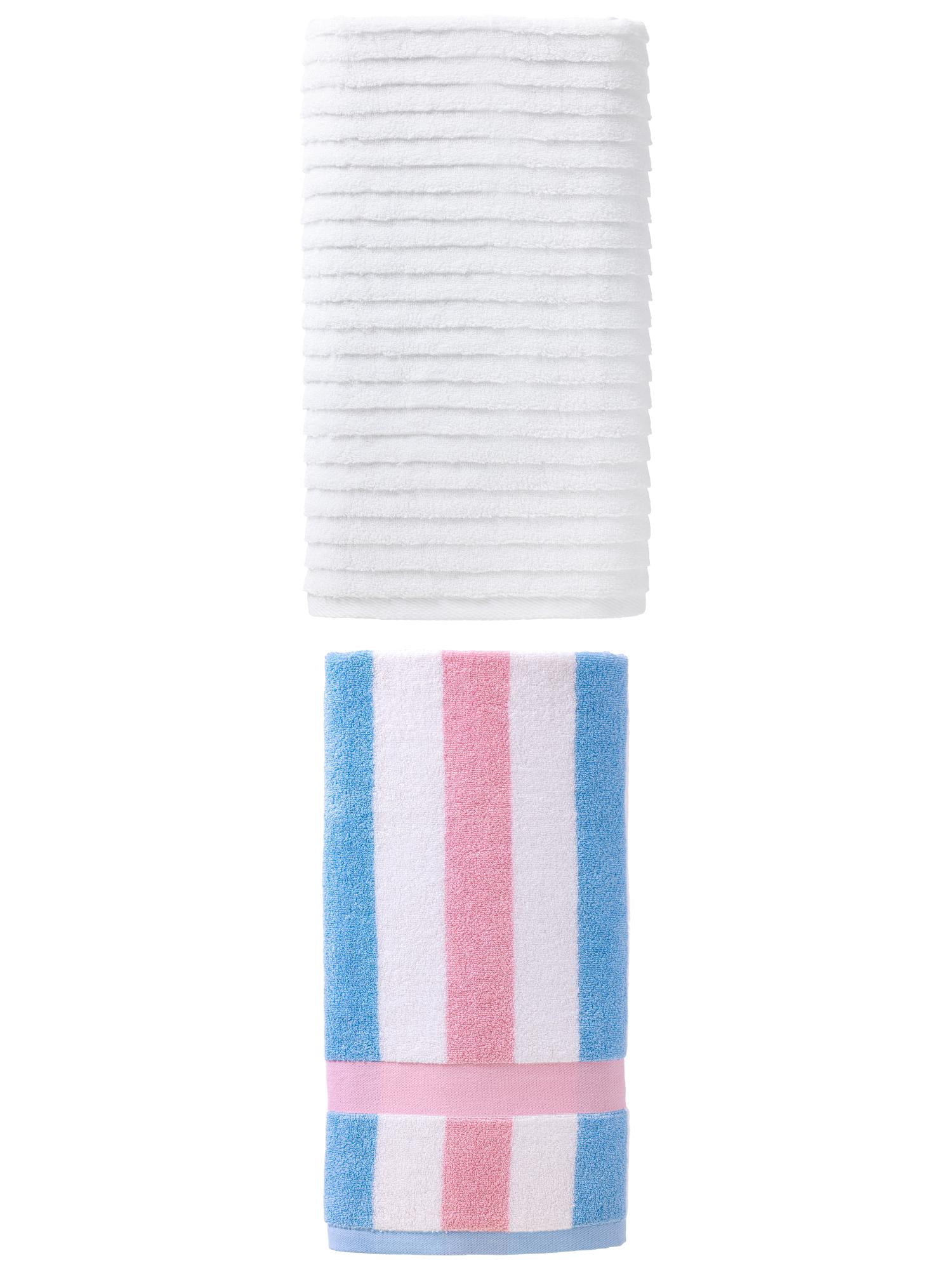 Unique Bargains High-Absorption Bath Towel Pink/White 55" x 28"