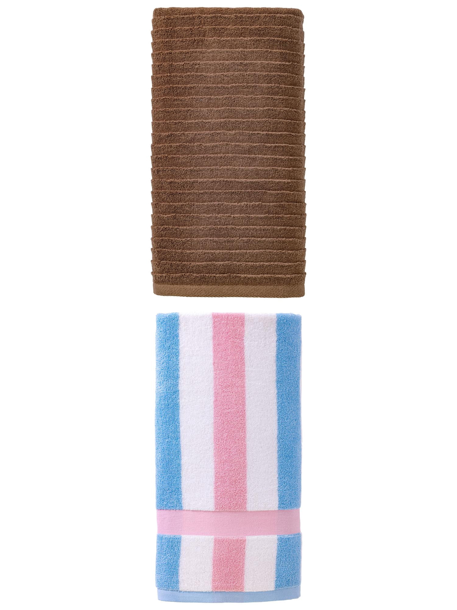 Unique Bargains 1pc Striped Pink Blue 55" x 28" 1pc Dark Brown 55" x 28" Soft Towels