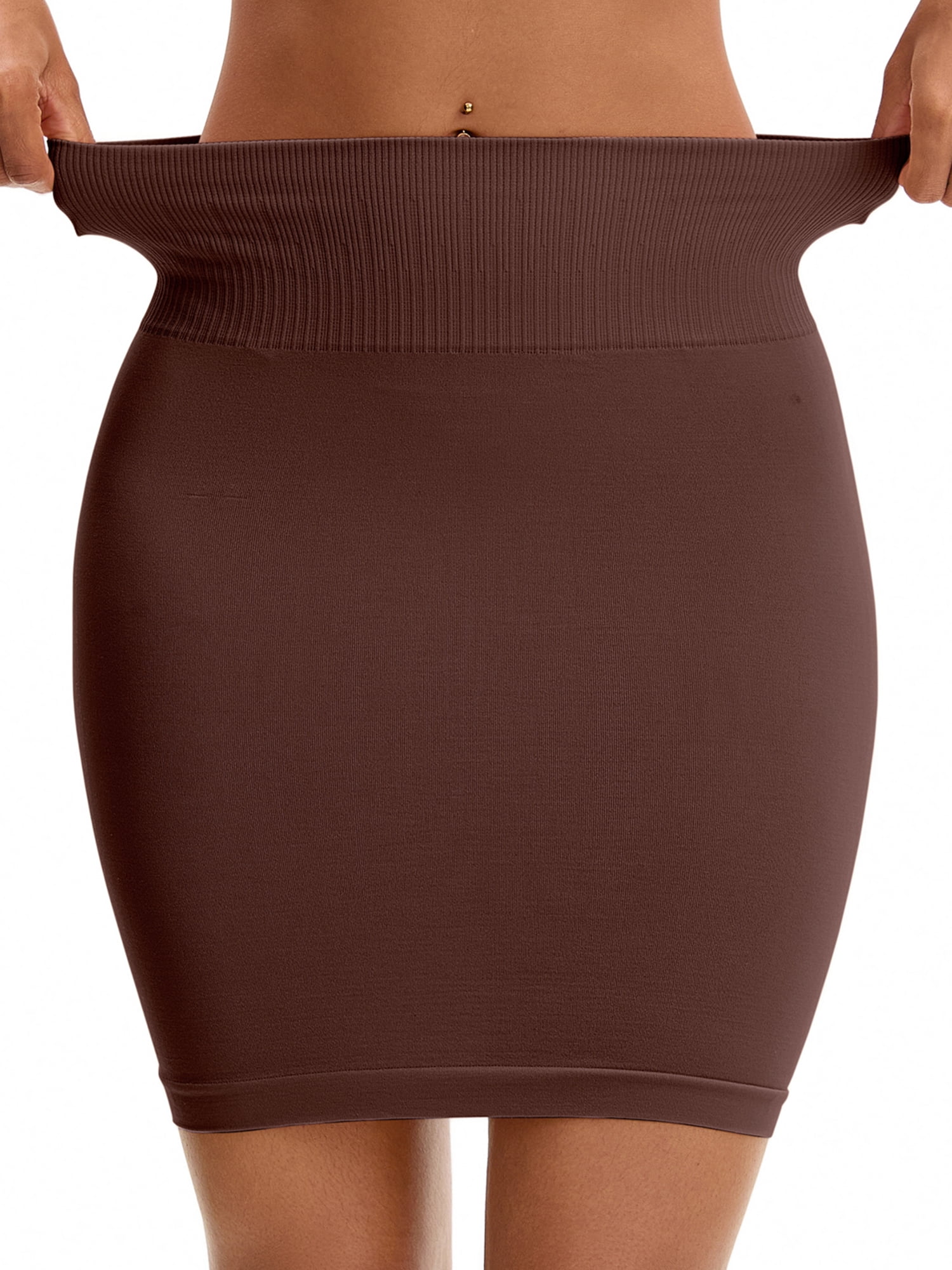 Unique Bargains High Waist Slimming Shaping Under Skirt M Brown