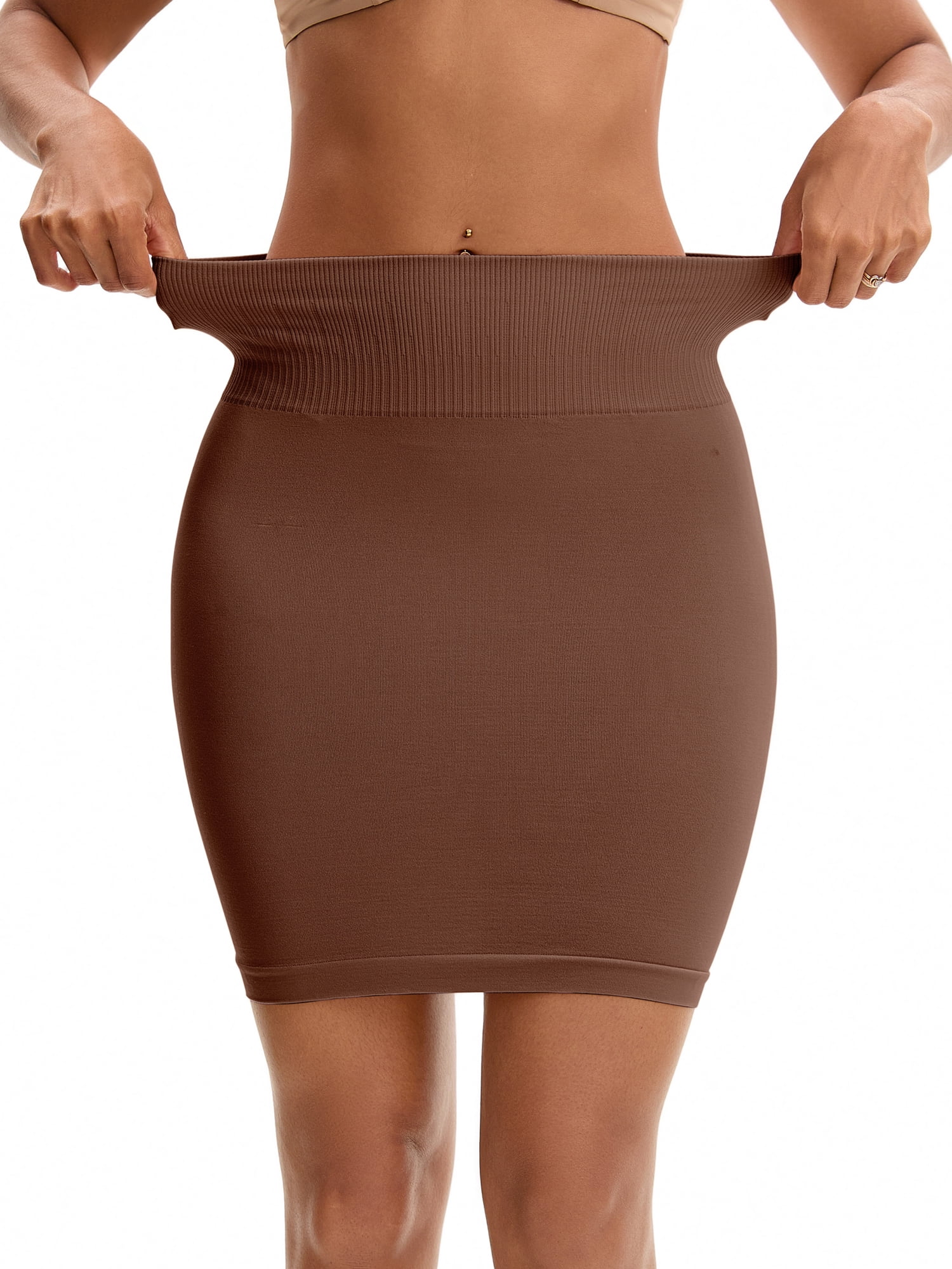 Unique Bargains High Waist Slimming Shaping Under Skirt S Brown