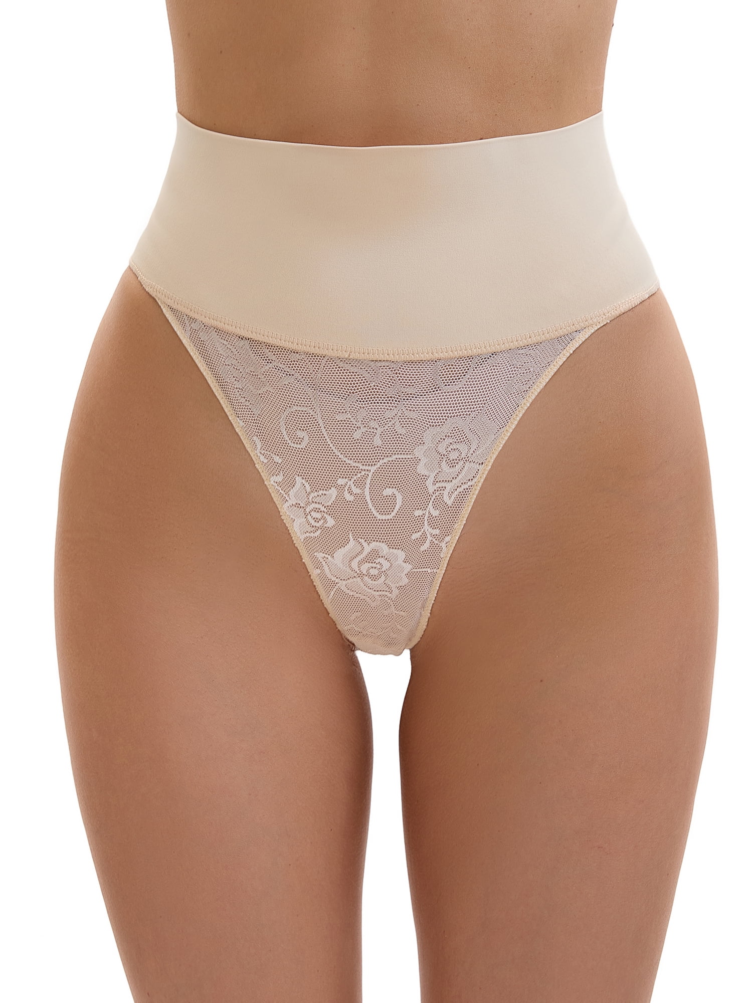 Unique Bargains High Waisted Breathable Stretch Lace Briefs 2XL Beige