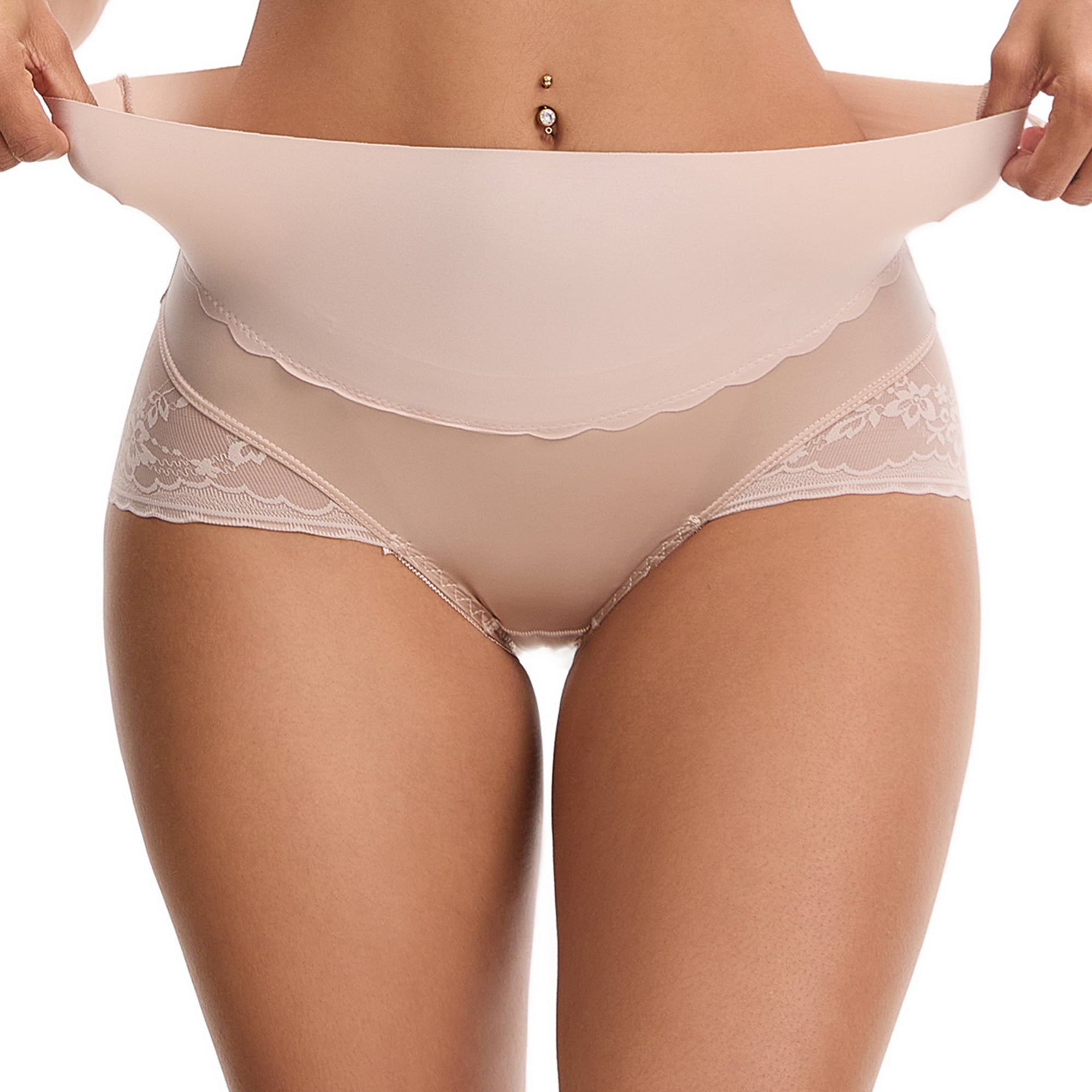 Unique Bargains High Waisted Lace Trimmed Underwear M Pink