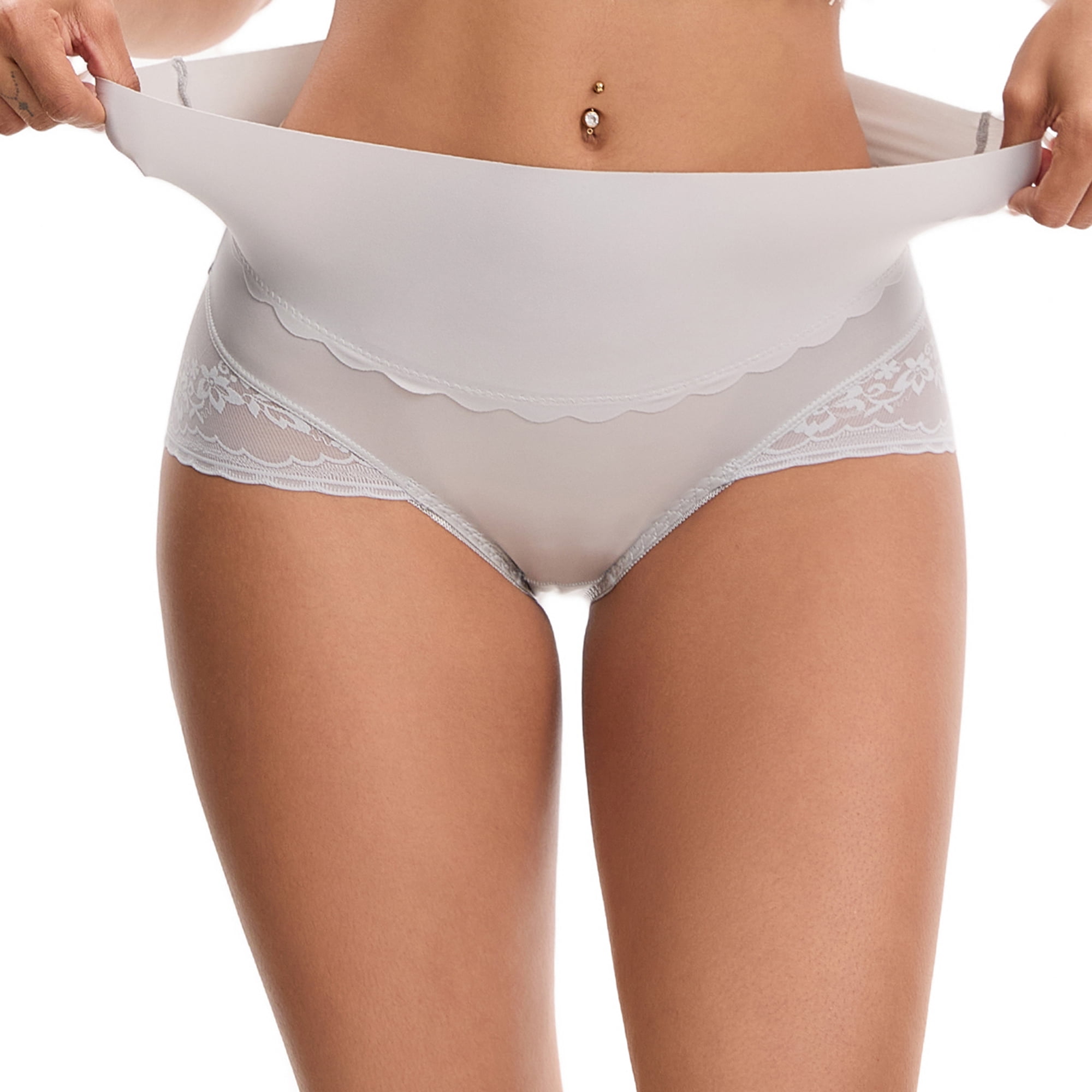 Unique Bargains High Waisted Lace Trimmed Underwear XL Grey