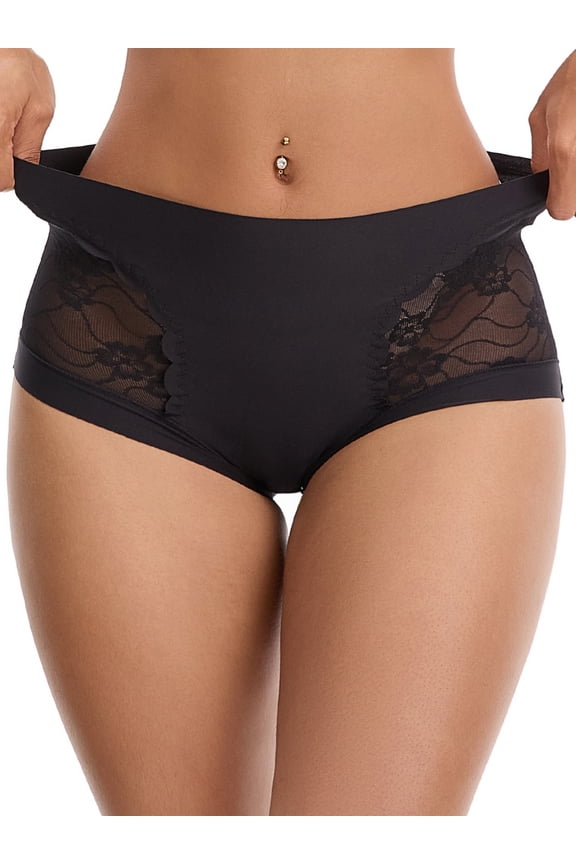High Wasited Lace Full Coverage Panties 2XL Black