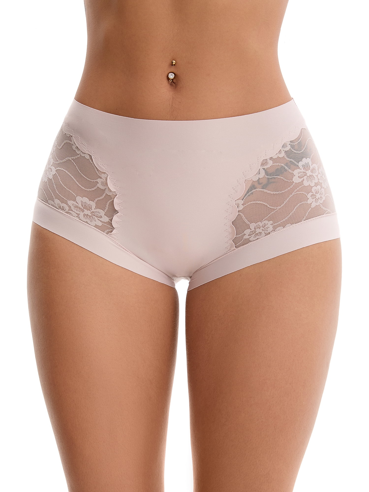 Unique Bargains High Wasited Lace Full Coverage Panties L Light Purple