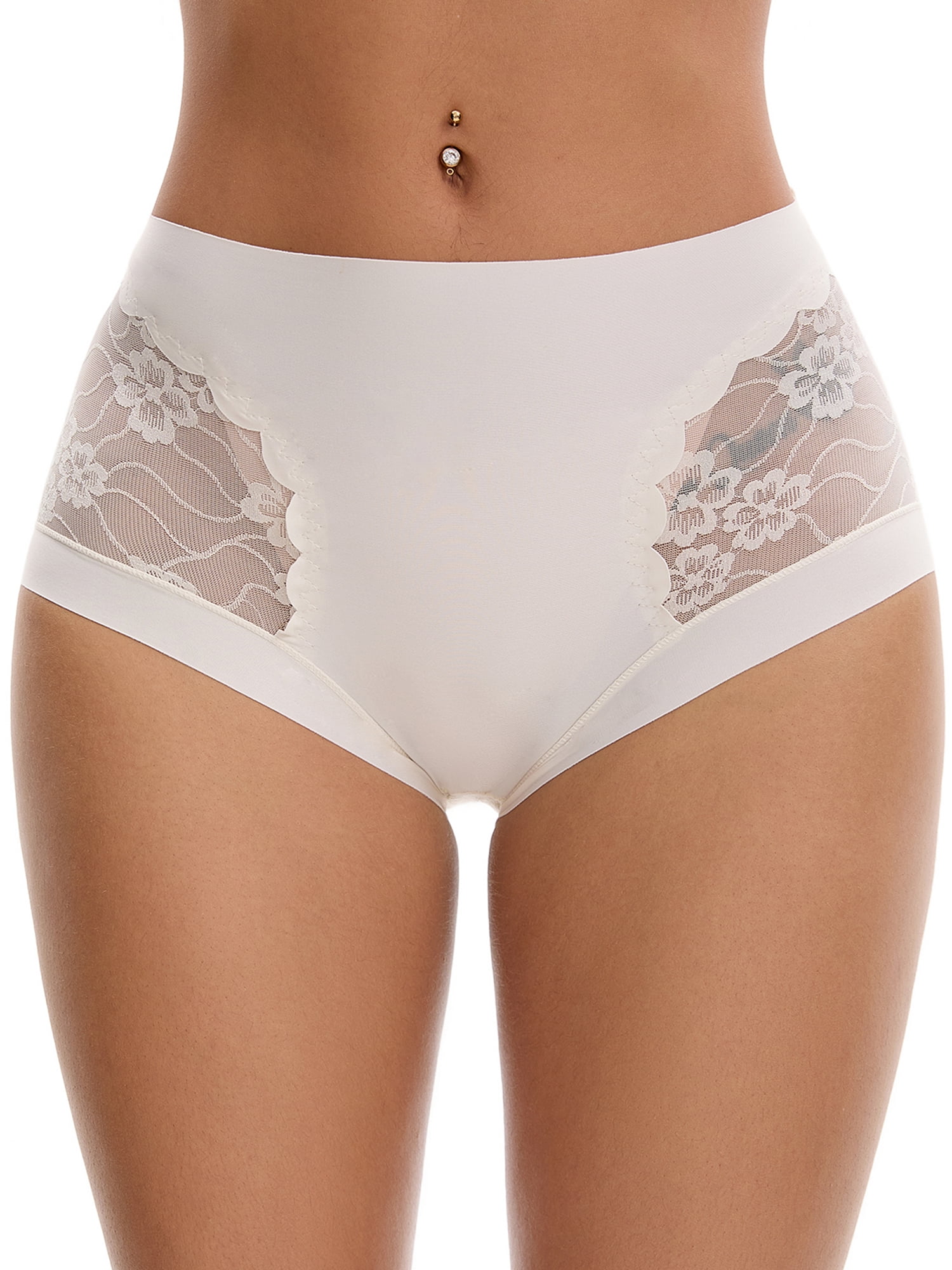 Unique Bargains High Wasited Lace Full Coverage Panties XL White