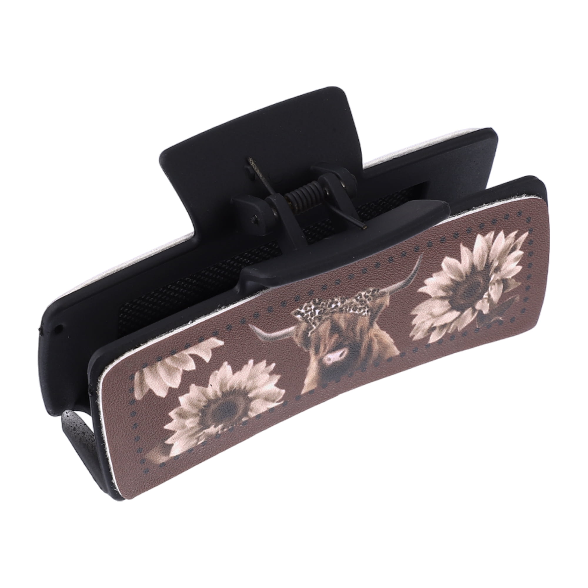 Unique Bargains Highland Cattle Hair Claw Clips, Matte Faux Leather Design Black
