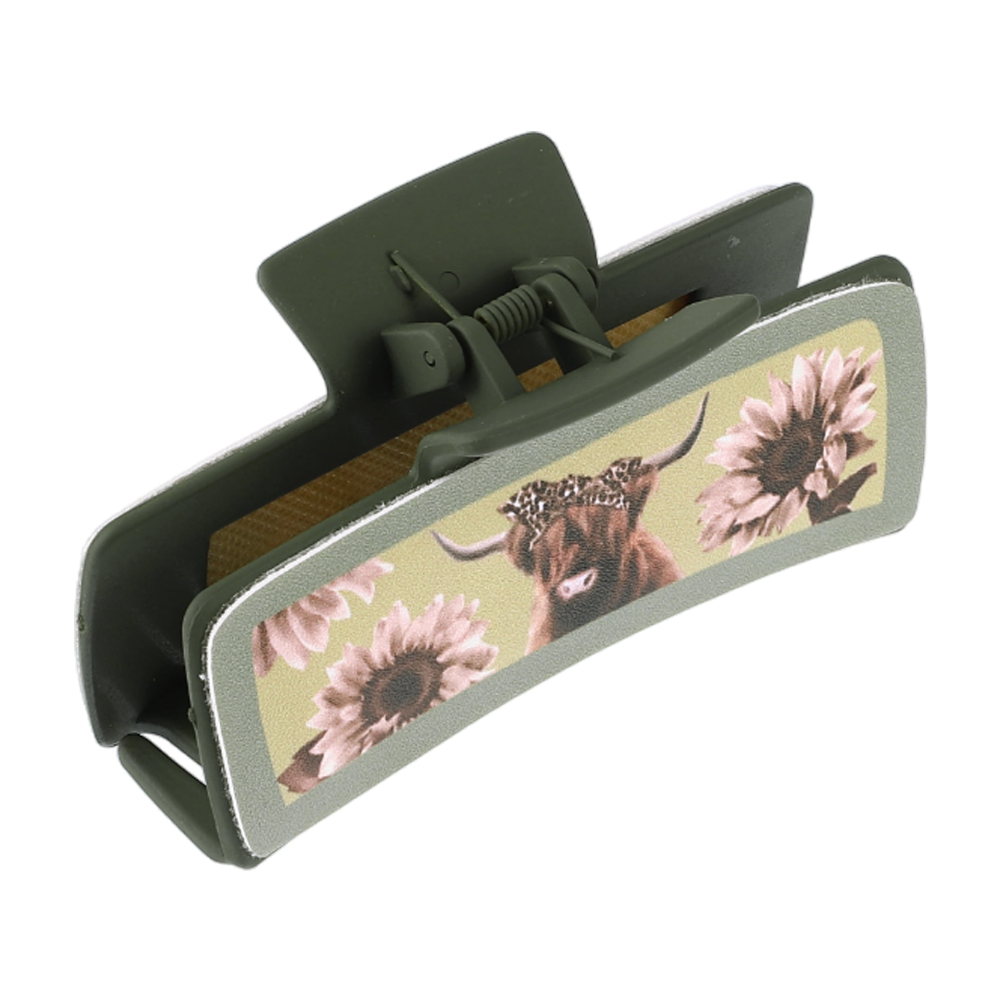 Unique Bargains Highland Cattle Hair Claw Clips, Matte Faux Leather Design Green