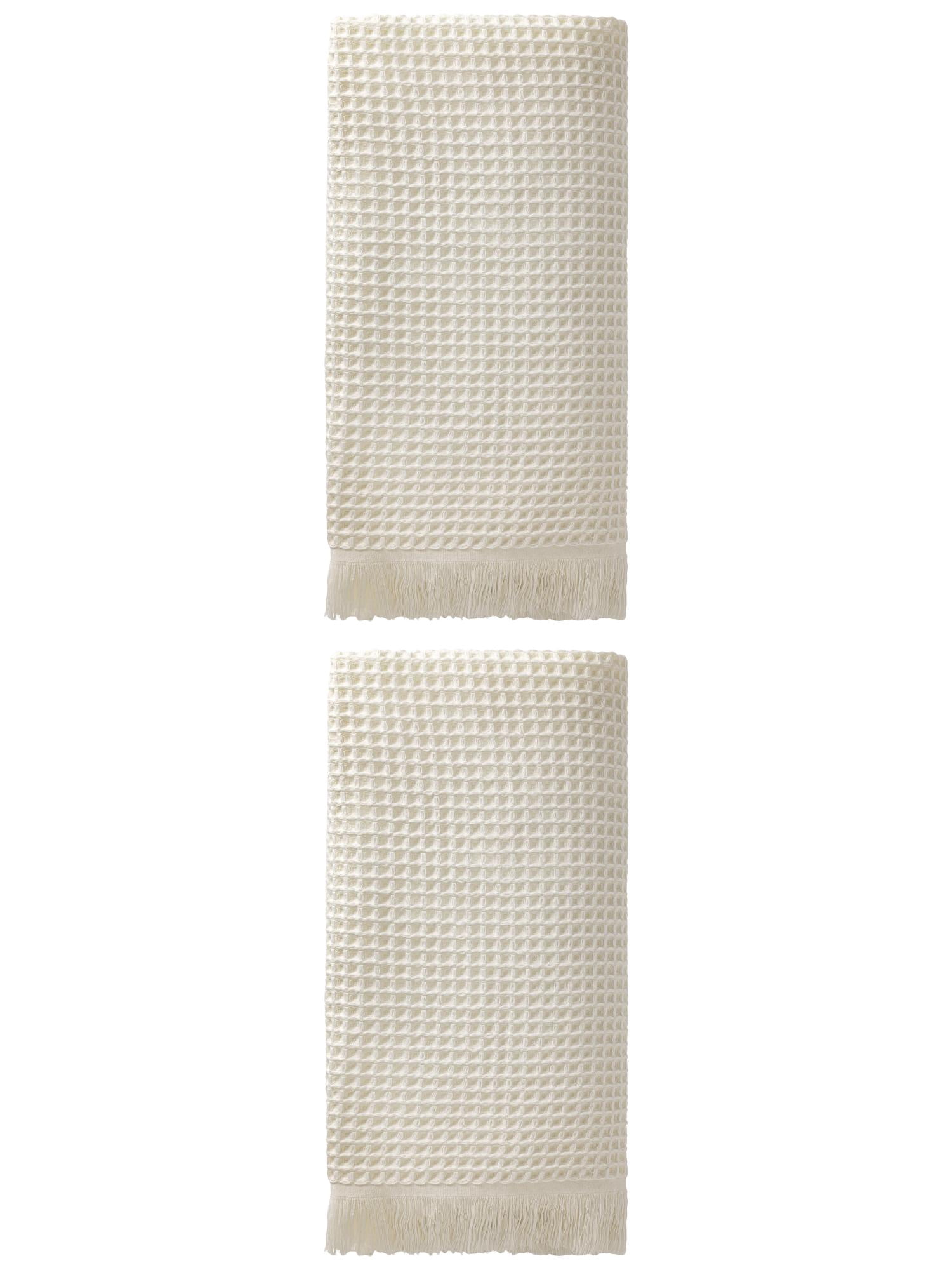 Unique Bargains Highly Absorbent Cotton Waffle Bath Towel 2 Pack Beige 71"x35"