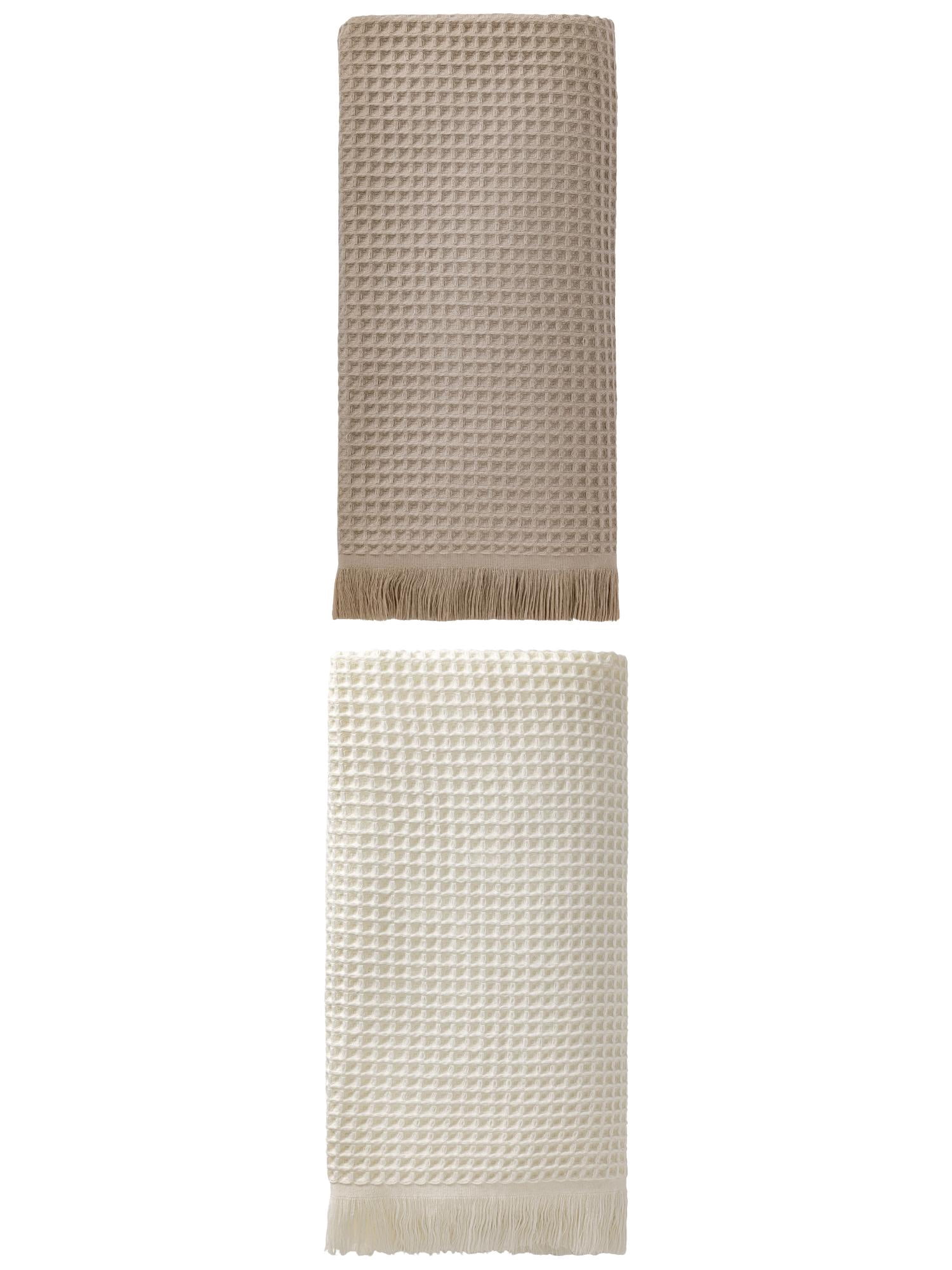 Unique Bargains Highly Absorbent Cotton Waffle Bath Towel 2 Pack Beige/Camel 71"x35"