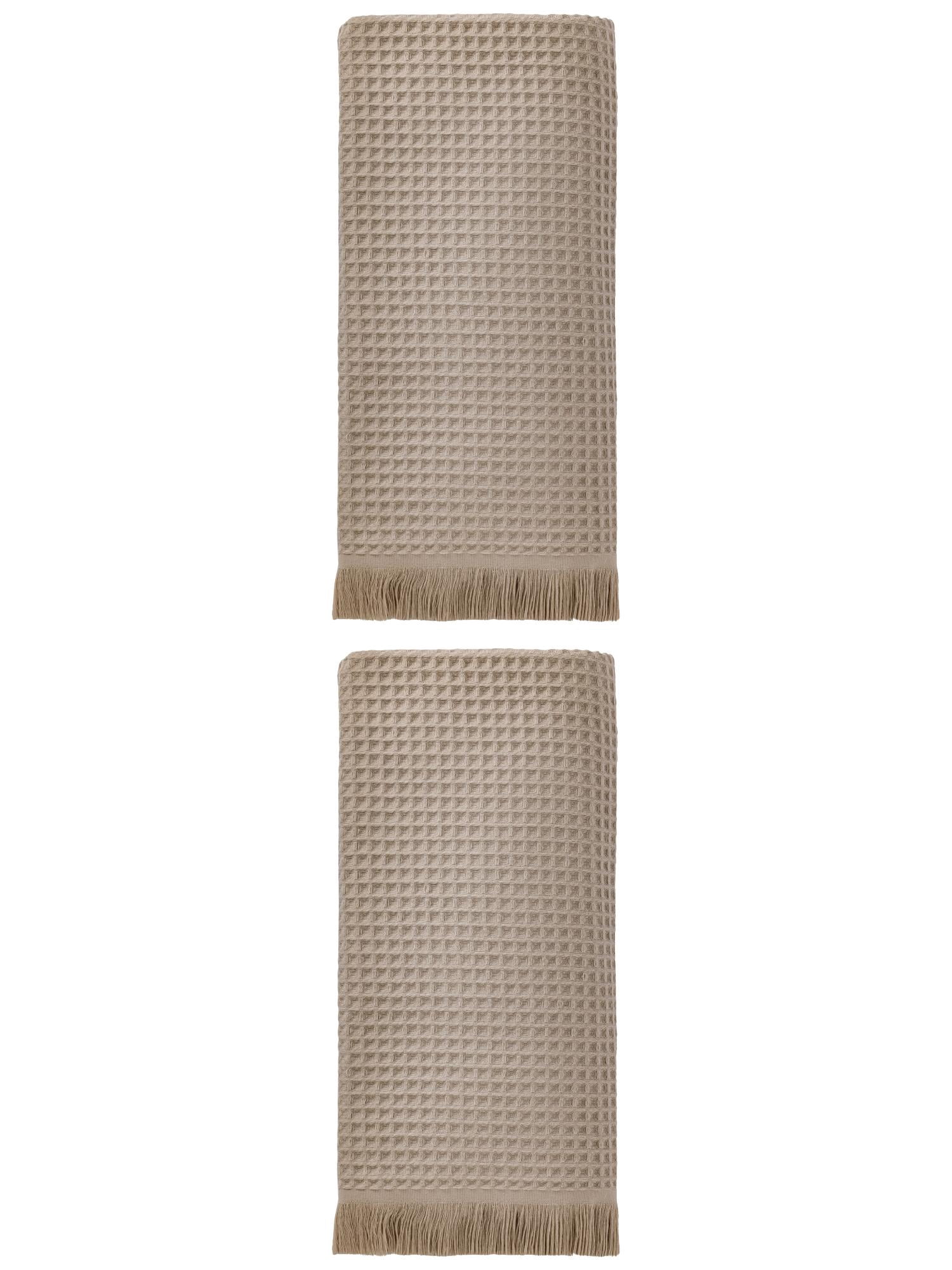 Unique Bargains Highly Absorbent Cotton Waffle Bath Towel 2 Pack Camel 71"x35"