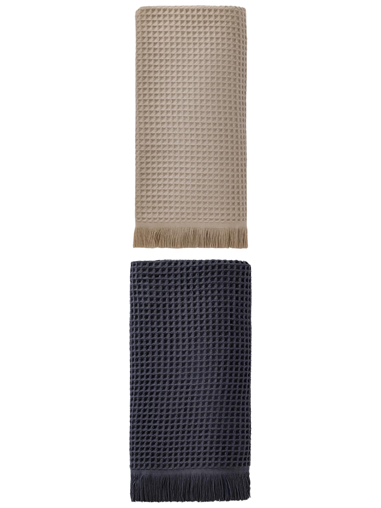 Unique Bargains Highly Absorbent Cotton Waffle Bath Towel 2 Pack Dark Blue/Camel 71"x35"