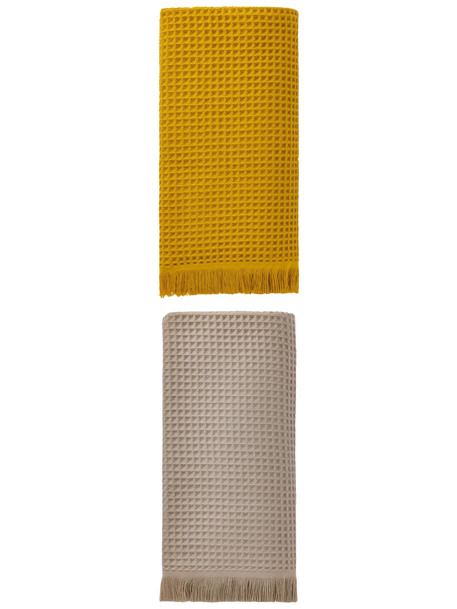 Unique Bargains Highly Absorbent Cotton Waffle Bath Towel 2 Pack Yellow/Camel 71"x35"