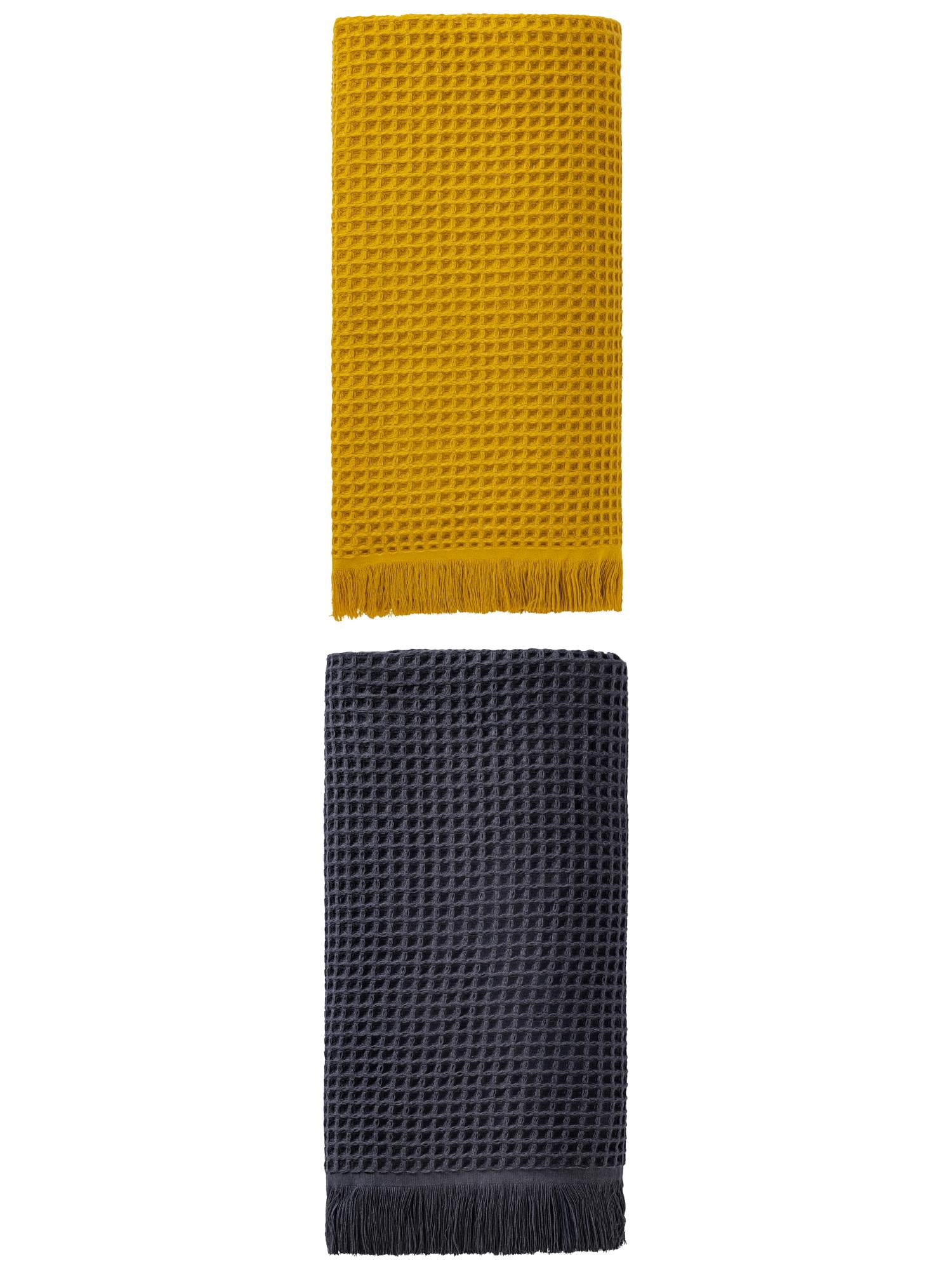 Unique Bargains Highly Absorbent Cotton Waffle Bath Towel 2 Pack Yellow/Dark Blue 71"x35"
