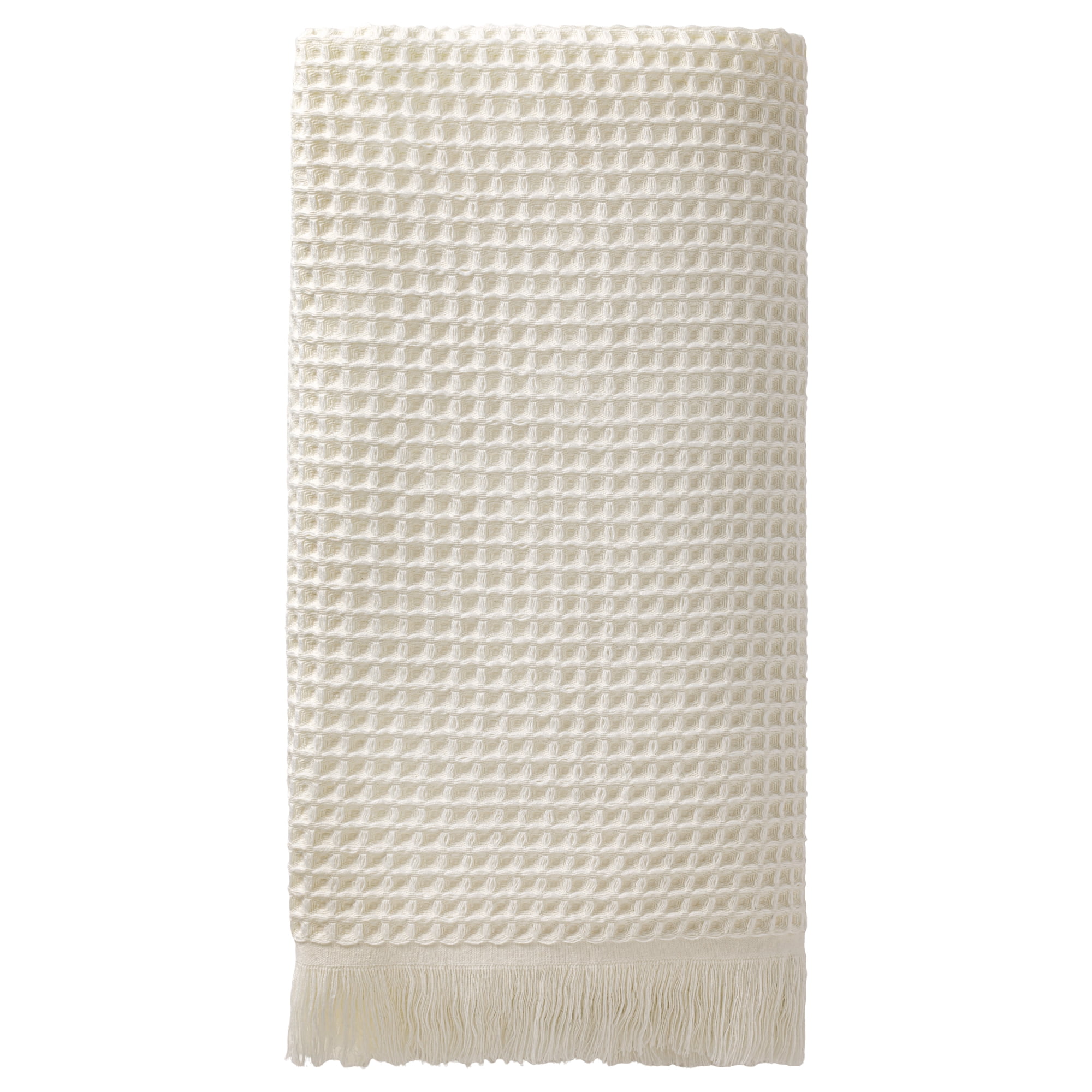 Unique Bargains Highly Absorbent Cotton Waffle Bath Towel with Tassel Beige 71" x 35"
