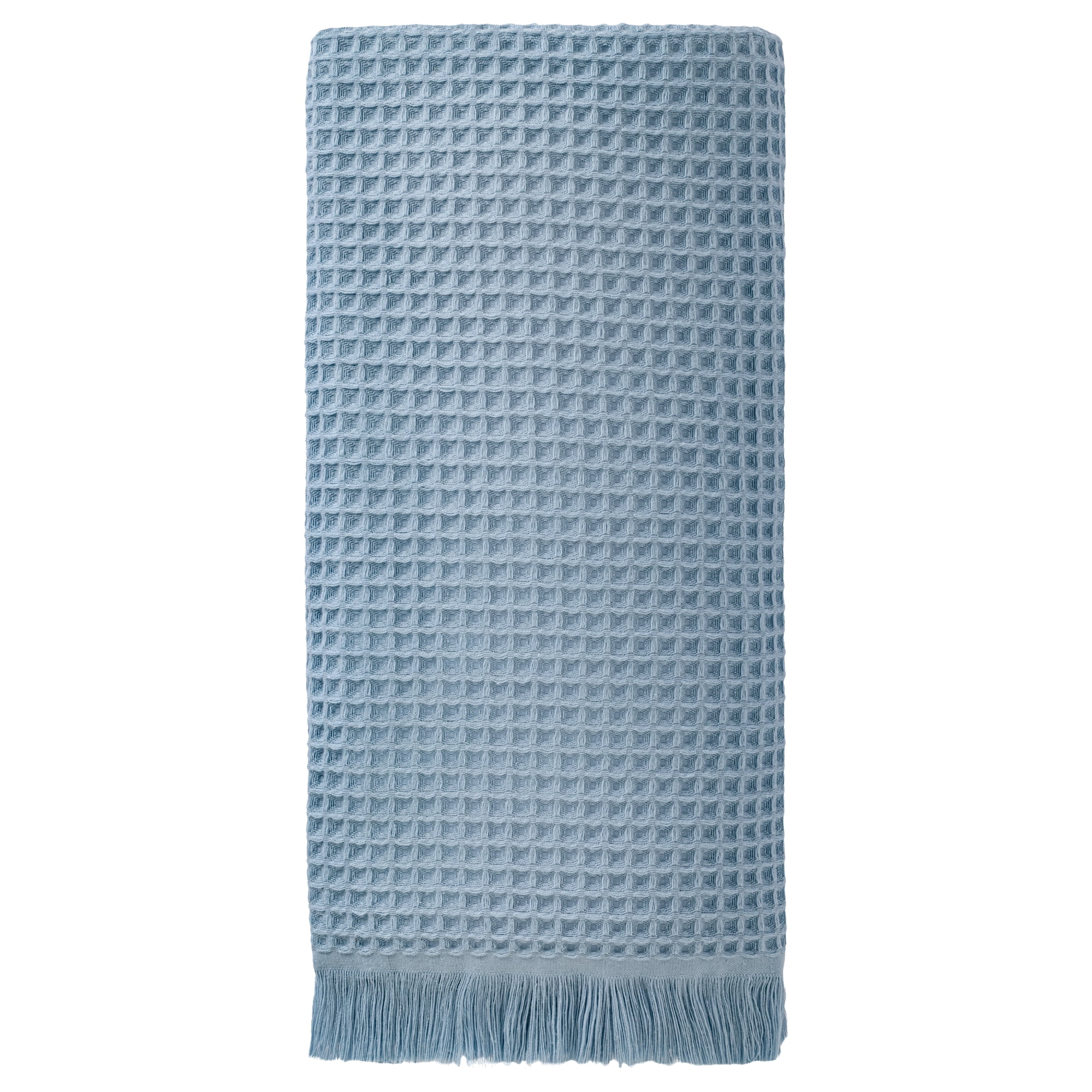 Unique Bargains Highly Absorbent Cotton Waffle Bath Towel with Tassel Blue 71" x 35"