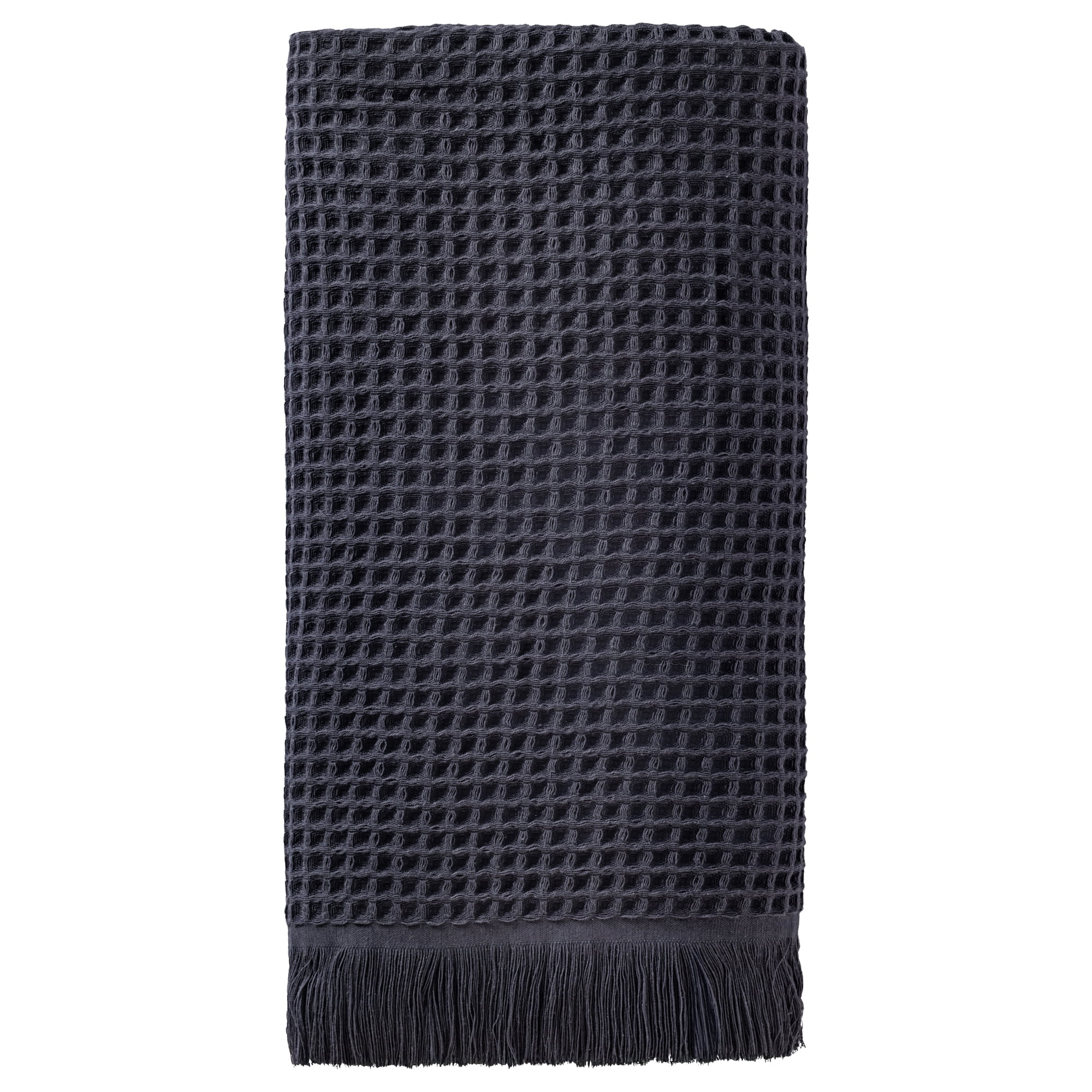 Unique Bargains Highly Absorbent Cotton Waffle Bath Towel with Tassel Dark Blue 71" x 35"