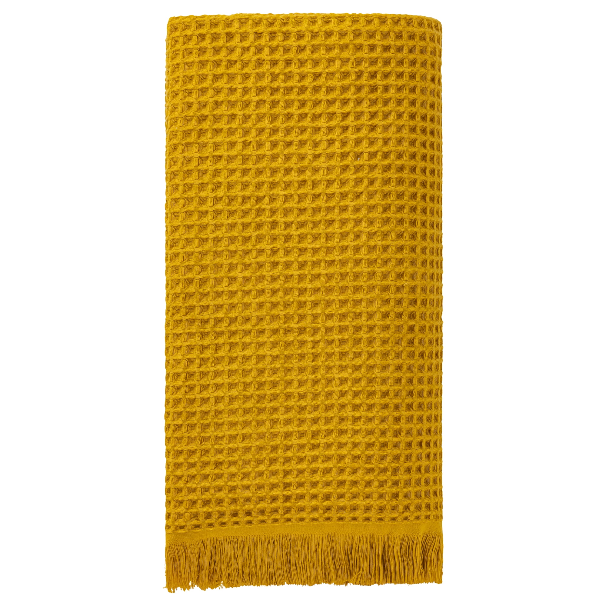 Unique Bargains Highly Absorbent Cotton Waffle Bath Towel with Tassel Yellow 71" x 35"