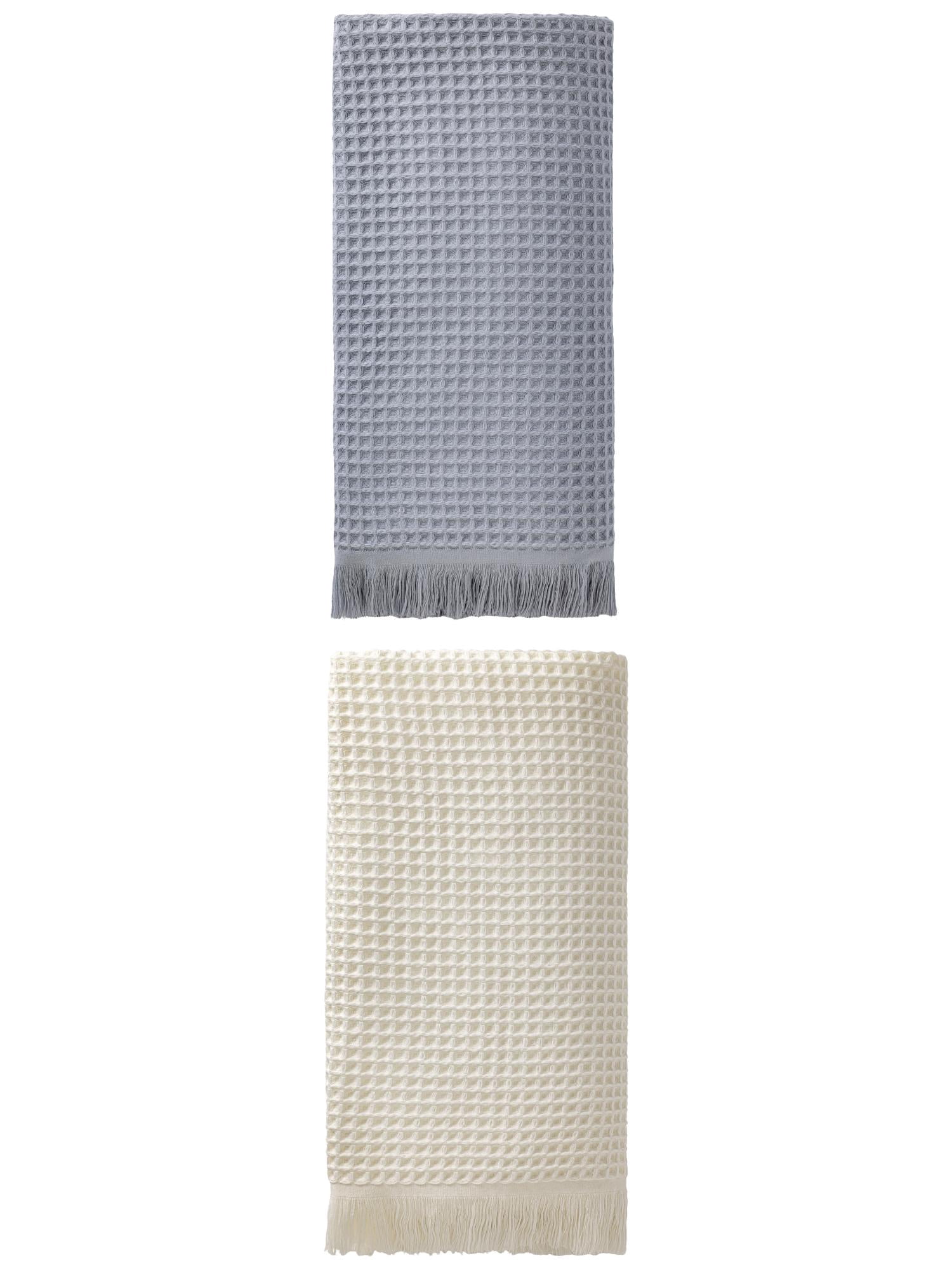 Unique Bargains Highly Absorbent Waffle Bath Towel 2 Pack Grey/Beige 71"x35"