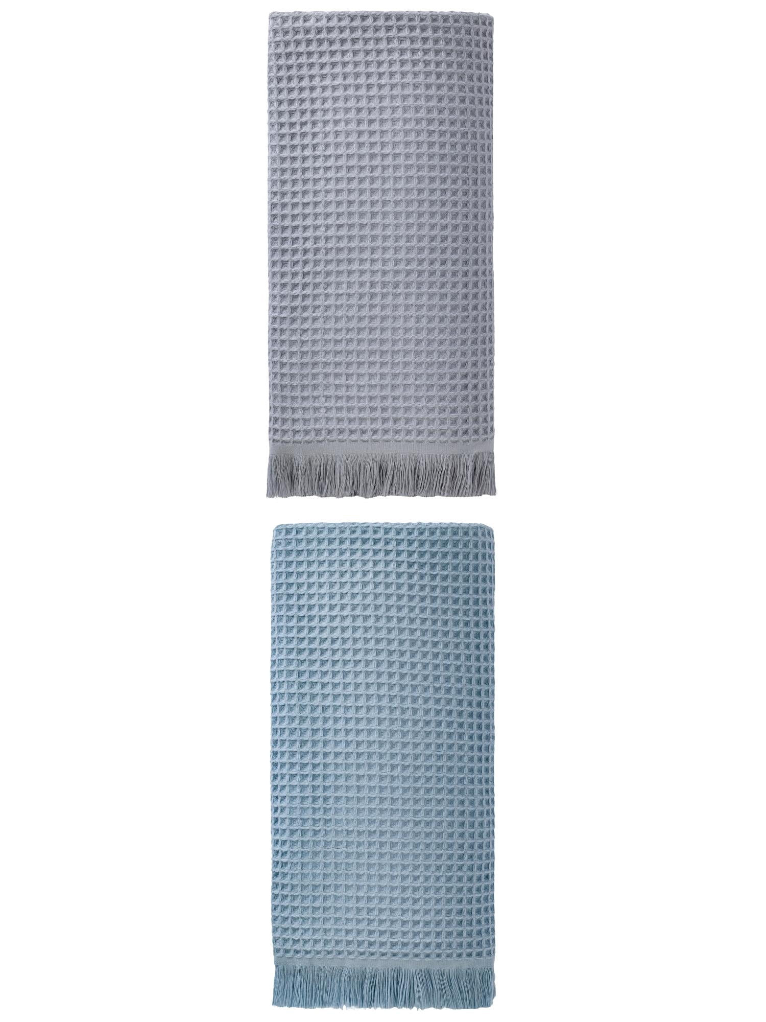 Unique Bargains Highly Absorbent Waffle Bath Towel 2 Pack Grey/Blue 71"x35"