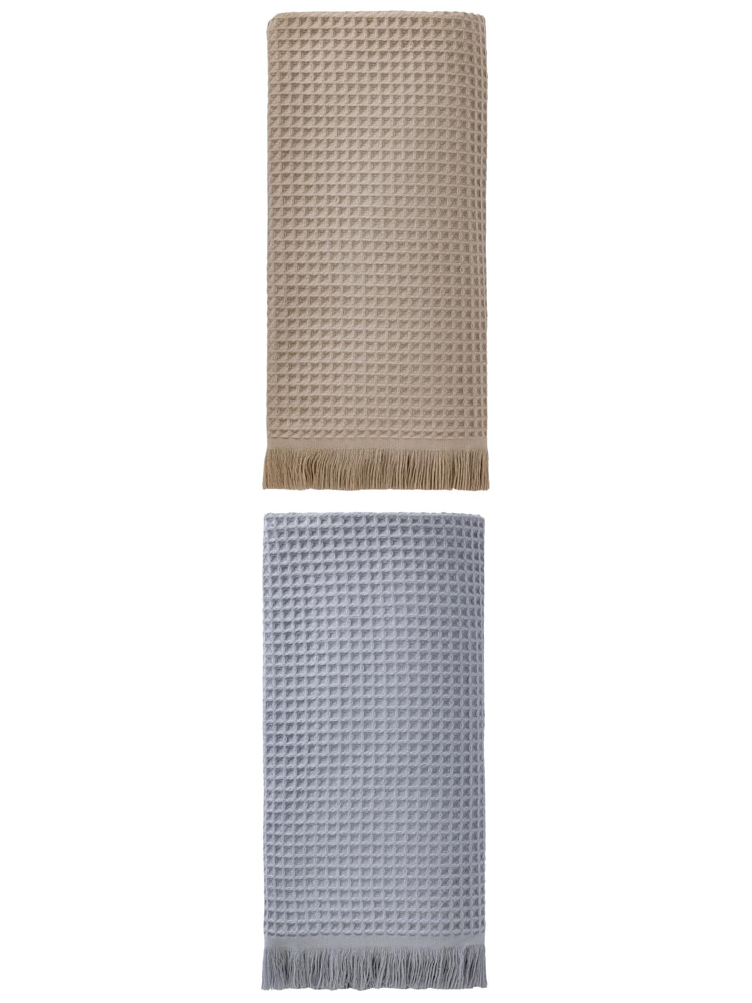 Unique Bargains Highly Absorbent Waffle Bath Towel 2 Pack Grey/Camel 71"x35"