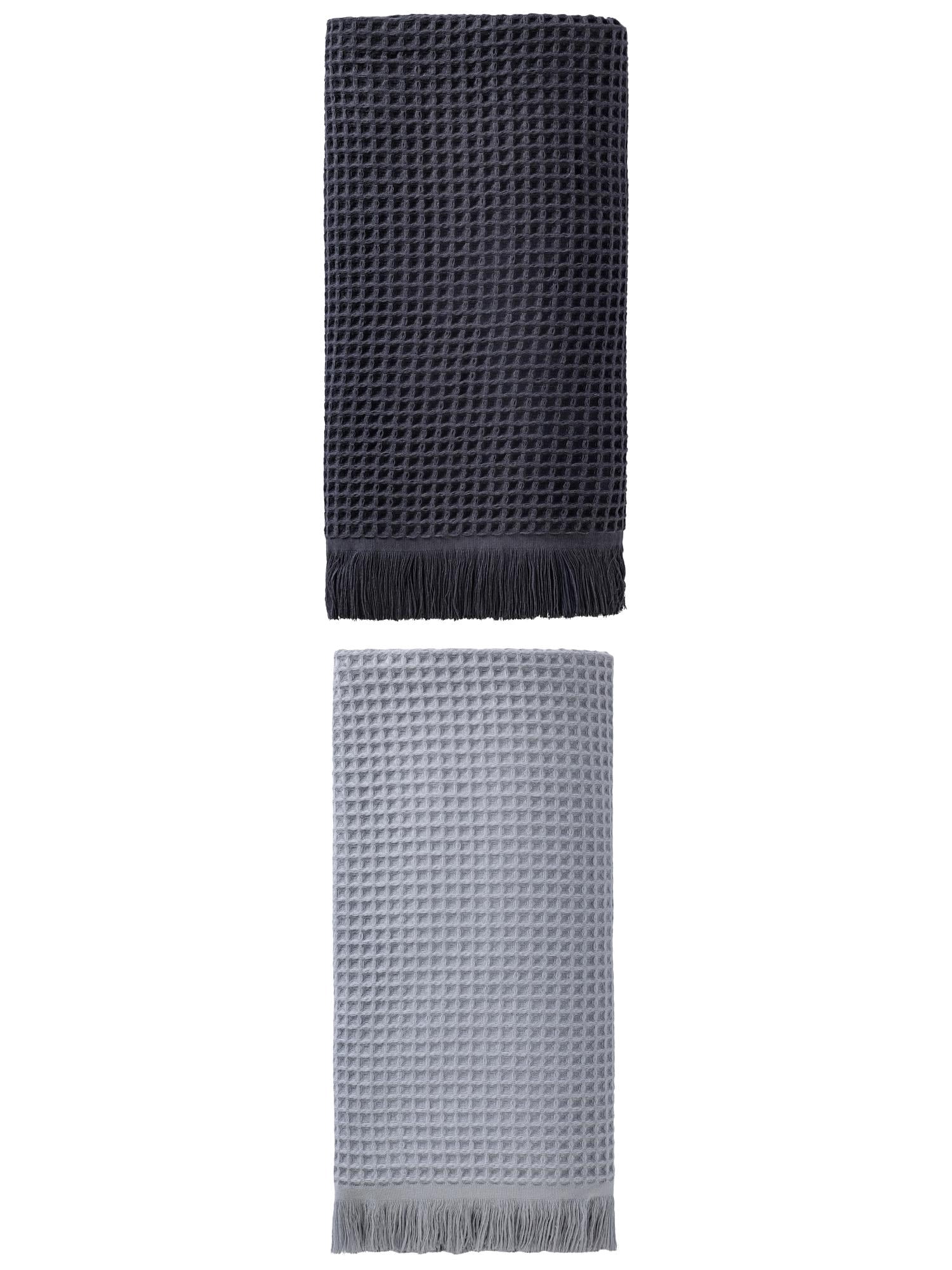 Unique Bargains Highly Absorbent Waffle Bath Towel 2 Pack Grey/Dark Blue 71"x35"