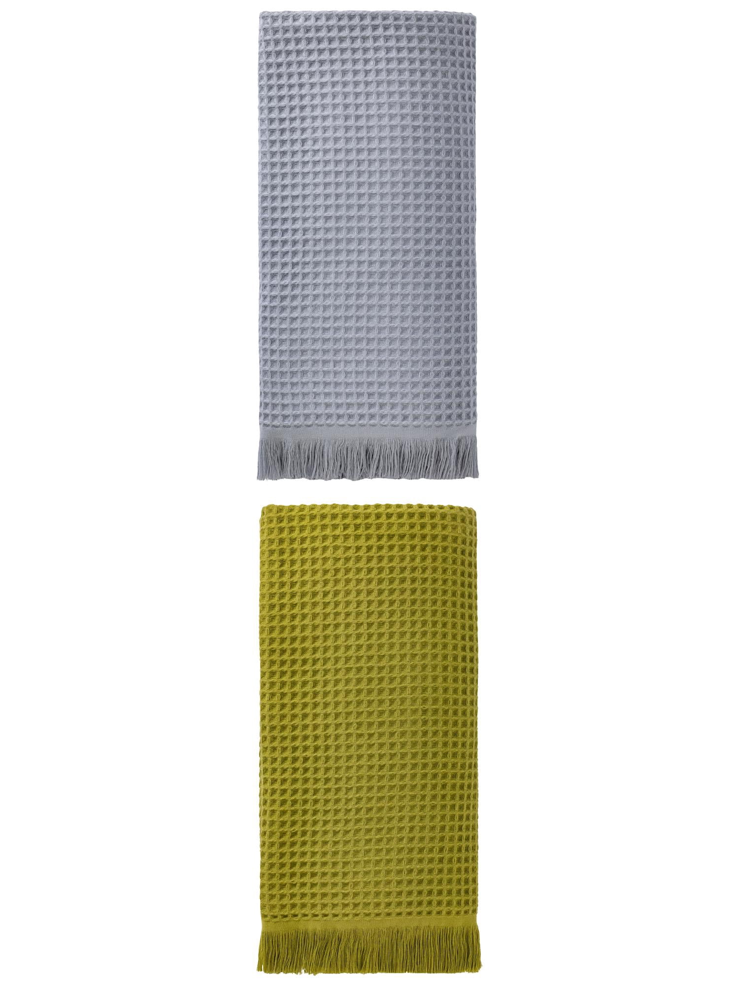 Unique Bargains Highly Absorbent Waffle Bath Towel 2 Pack Grey/Green 71"x35"