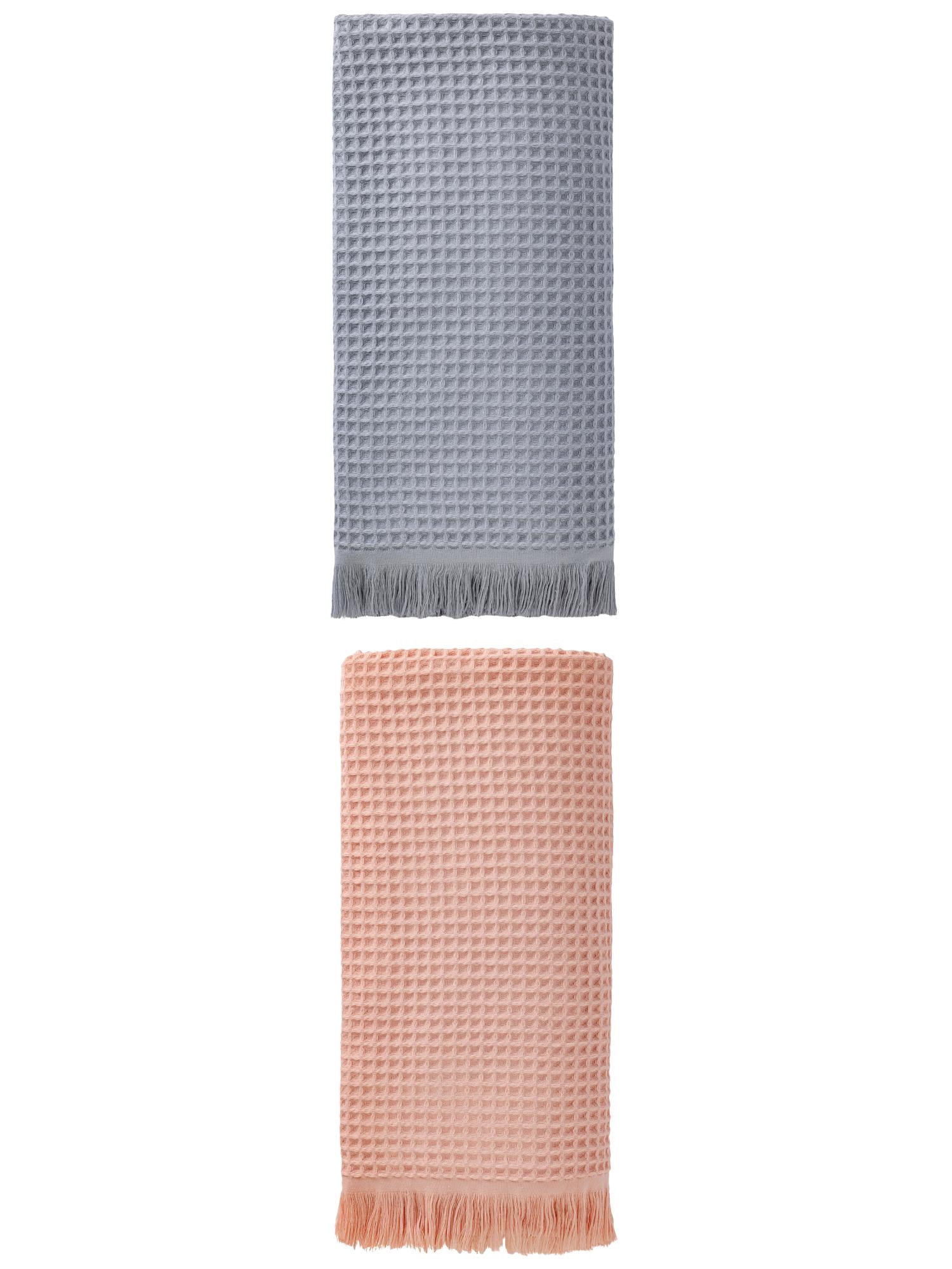 Unique Bargains Highly Absorbent Waffle Bath Towel 2 Pack Grey/Pink 71"x35"