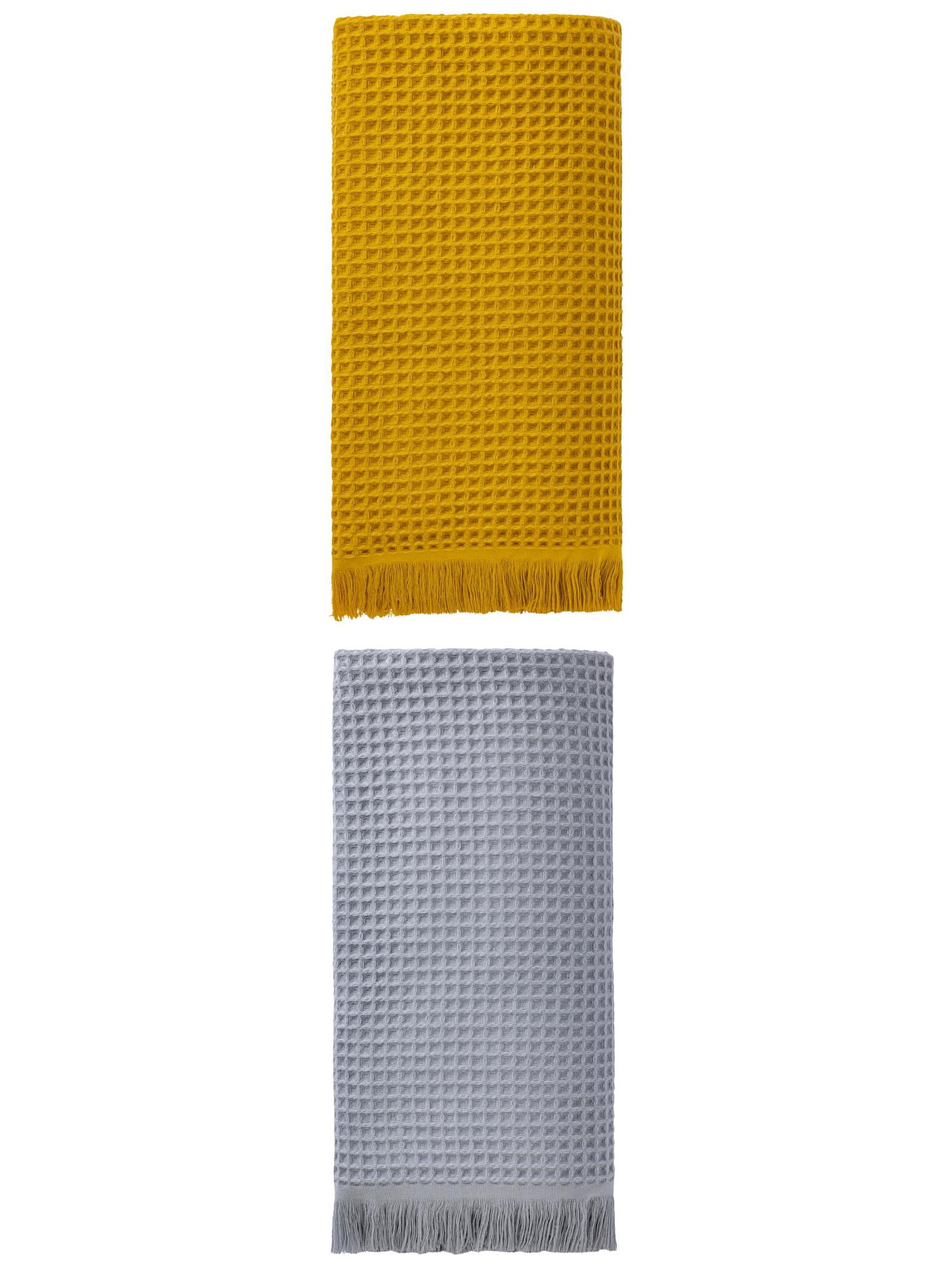 Unique Bargains Highly Absorbent Waffle Bath Towel 2 Pack Grey/Yellow 71"x35"