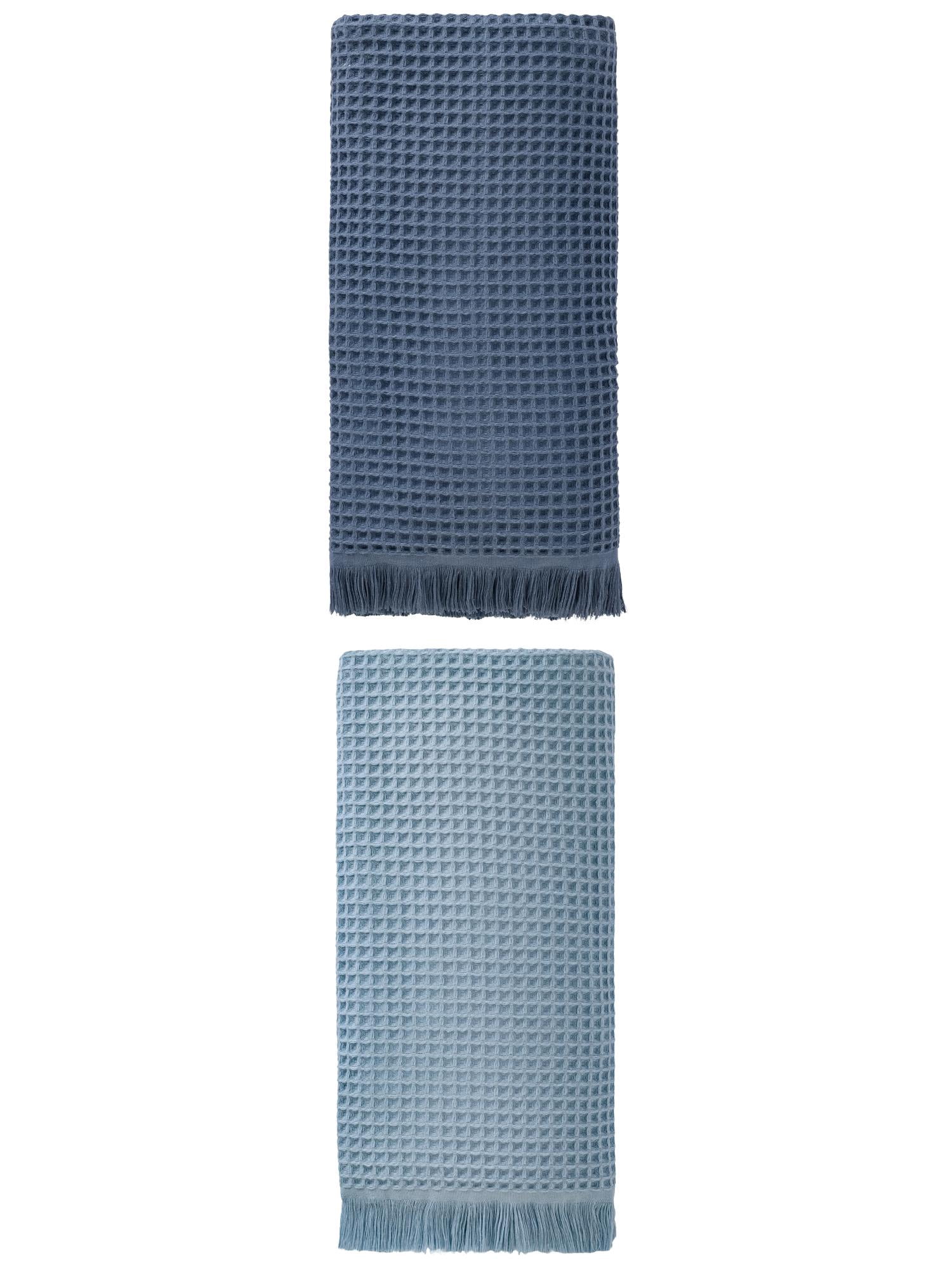 Unique Bargains Highly Absorbent Waffle Bath Towel 2 Pack Navy Blue/Blue 71"x35"