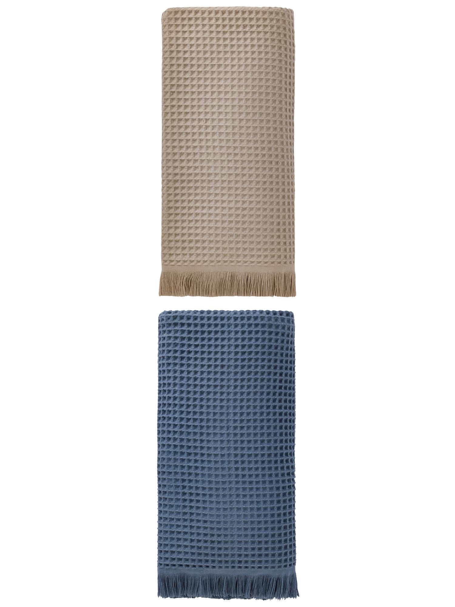Unique Bargains Highly Absorbent Waffle Bath Towel 2 Pack Navy Blue/Camel 71"x35"