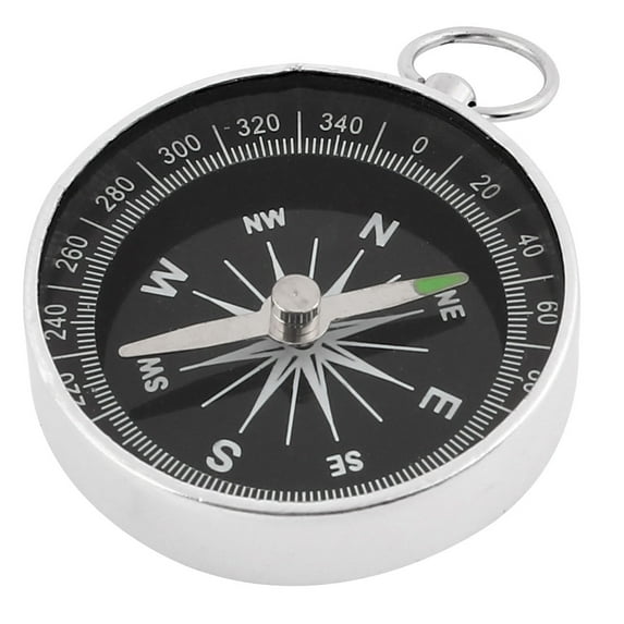 Unique Bargains Hiking Camping Silver Tone Plastic Shell Black Round Dial Pocket Compass