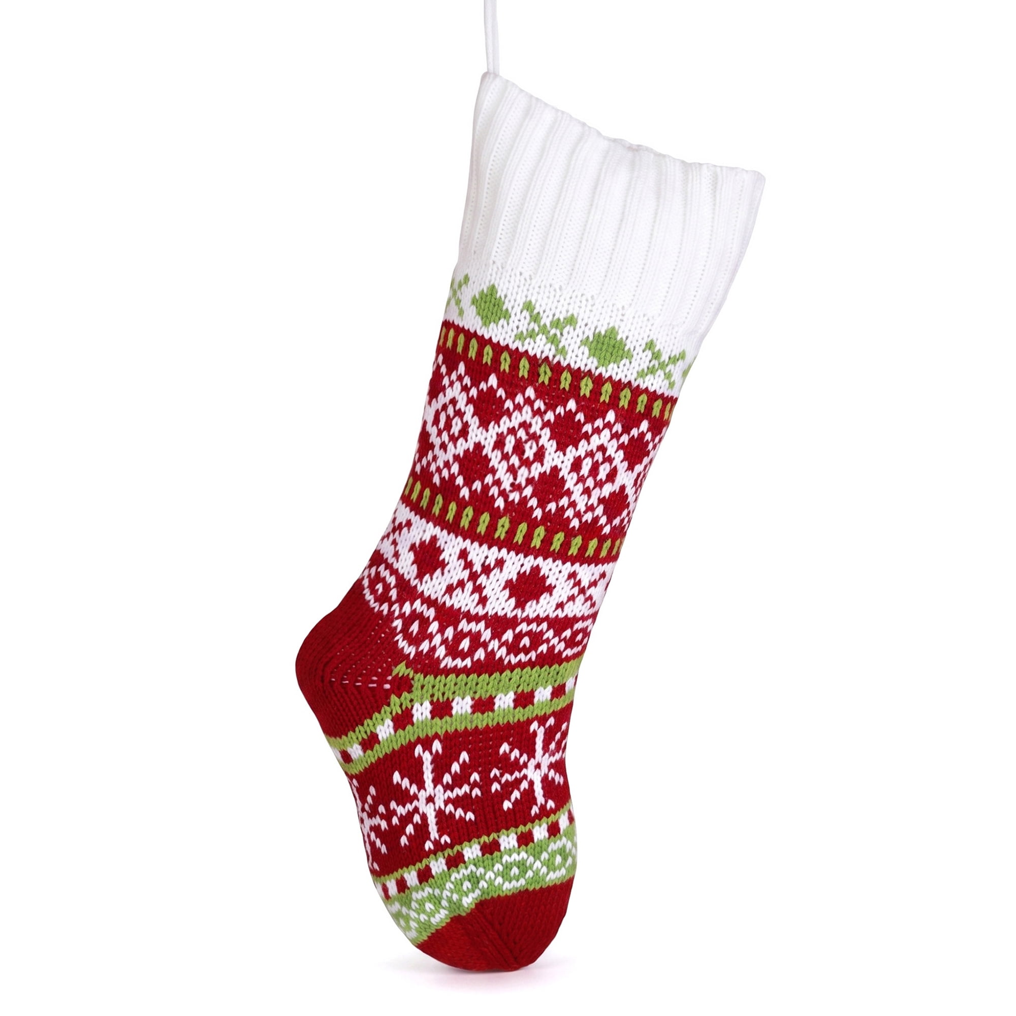 Unique Bargains Holiday Christmas Double Layer Knitted Motif Stocking Red 20"