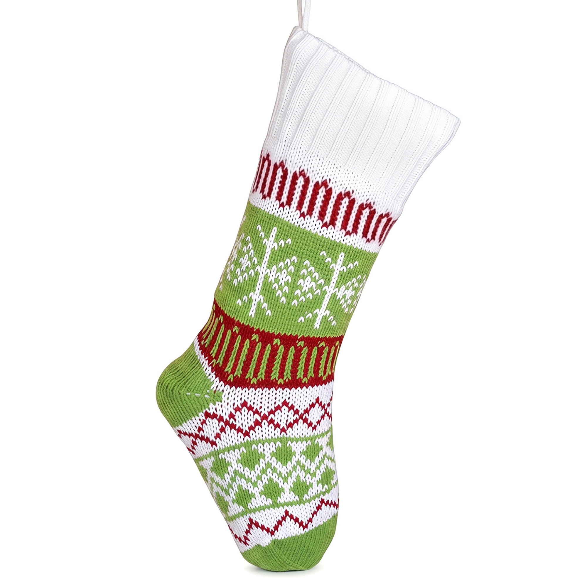 Unique Bargains Holiday Christmas Double Layer Knitted Motif Stocking White 20"