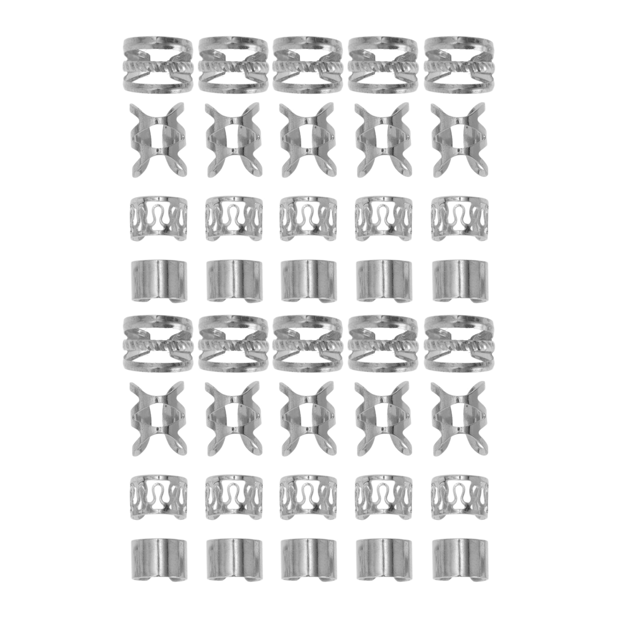 Unique Bargains Hollow 4 Styles Hair Cuffs Dreadlock 40 Pcs Silver Tone