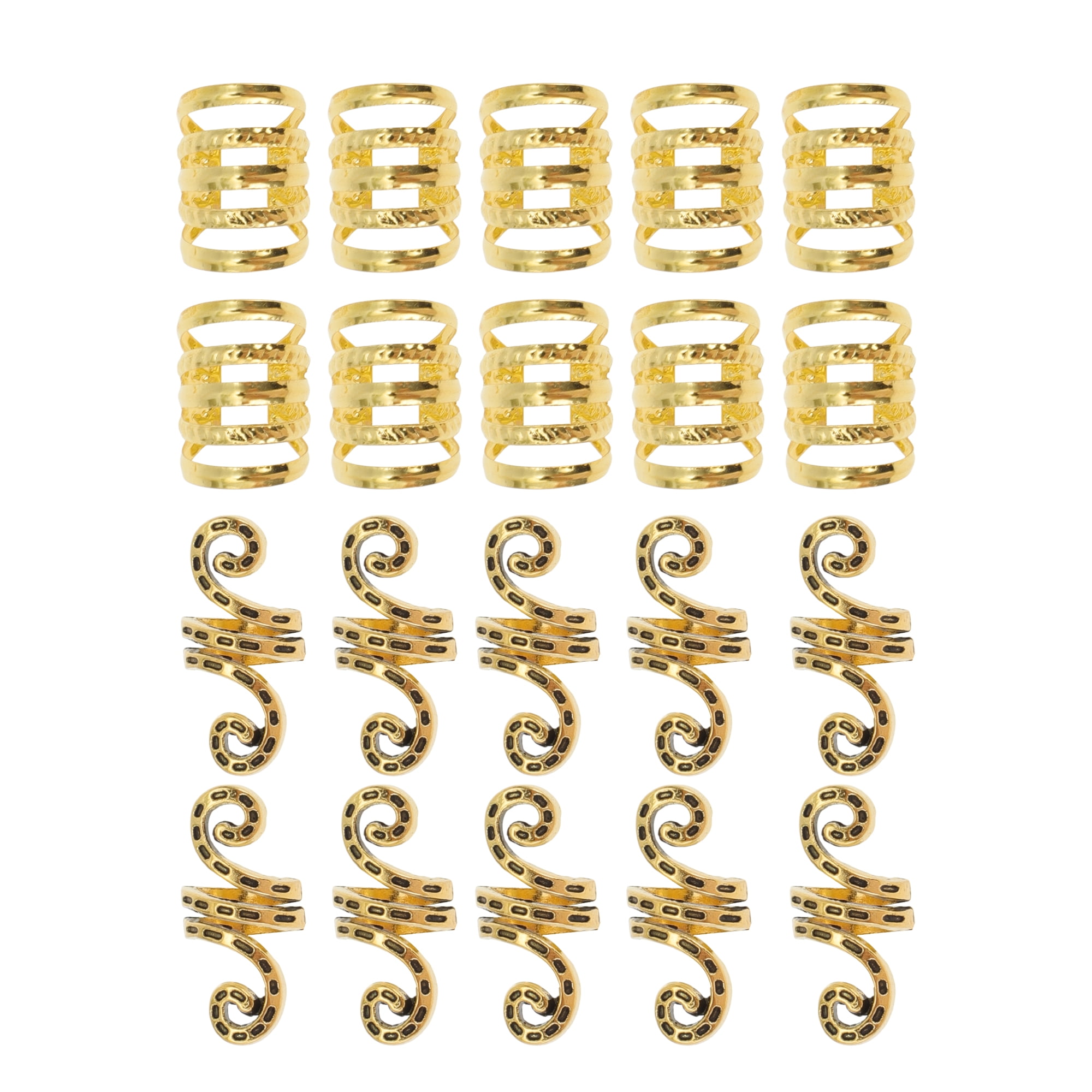 Unique Bargains Hollow Design Hair Cuffs Dreadlock 20 Pcs Gold Tone