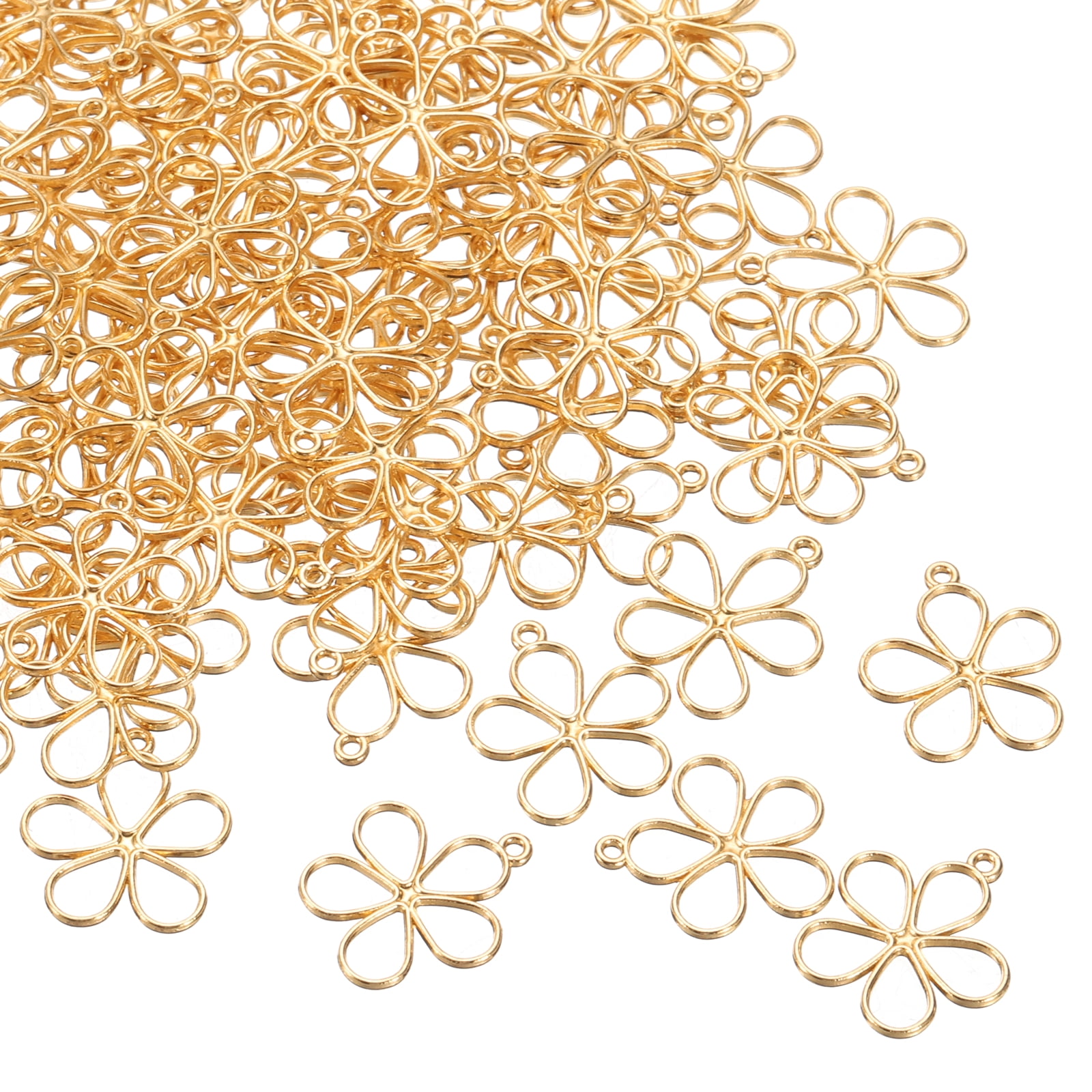 Unique Bargains Hollow Flower Charm Open Bezel Frame for Jewelry Making Light Gold