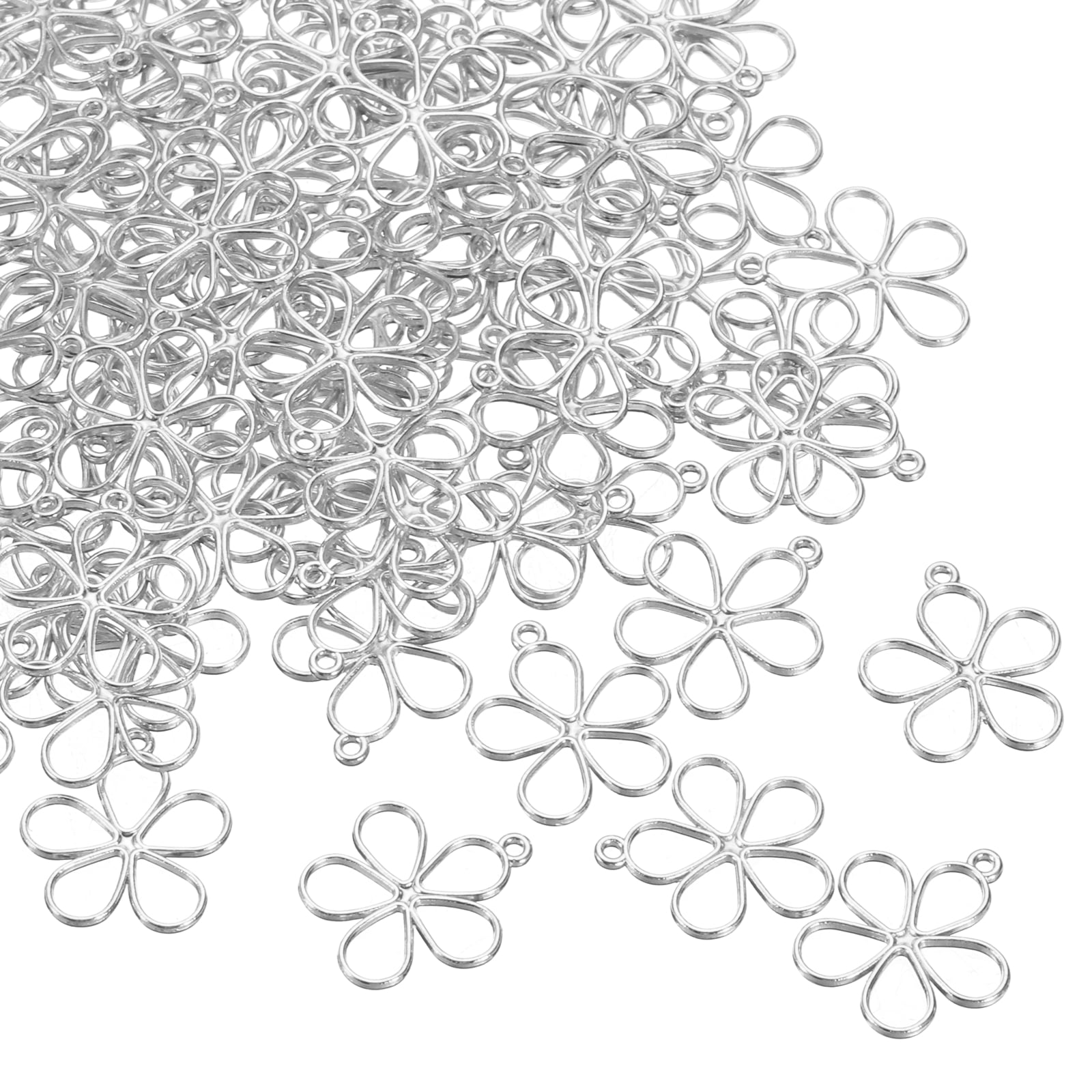 Unique Bargains Hollow Flower Charm Open Bezel Frame for Jewelry Making Silver Tone