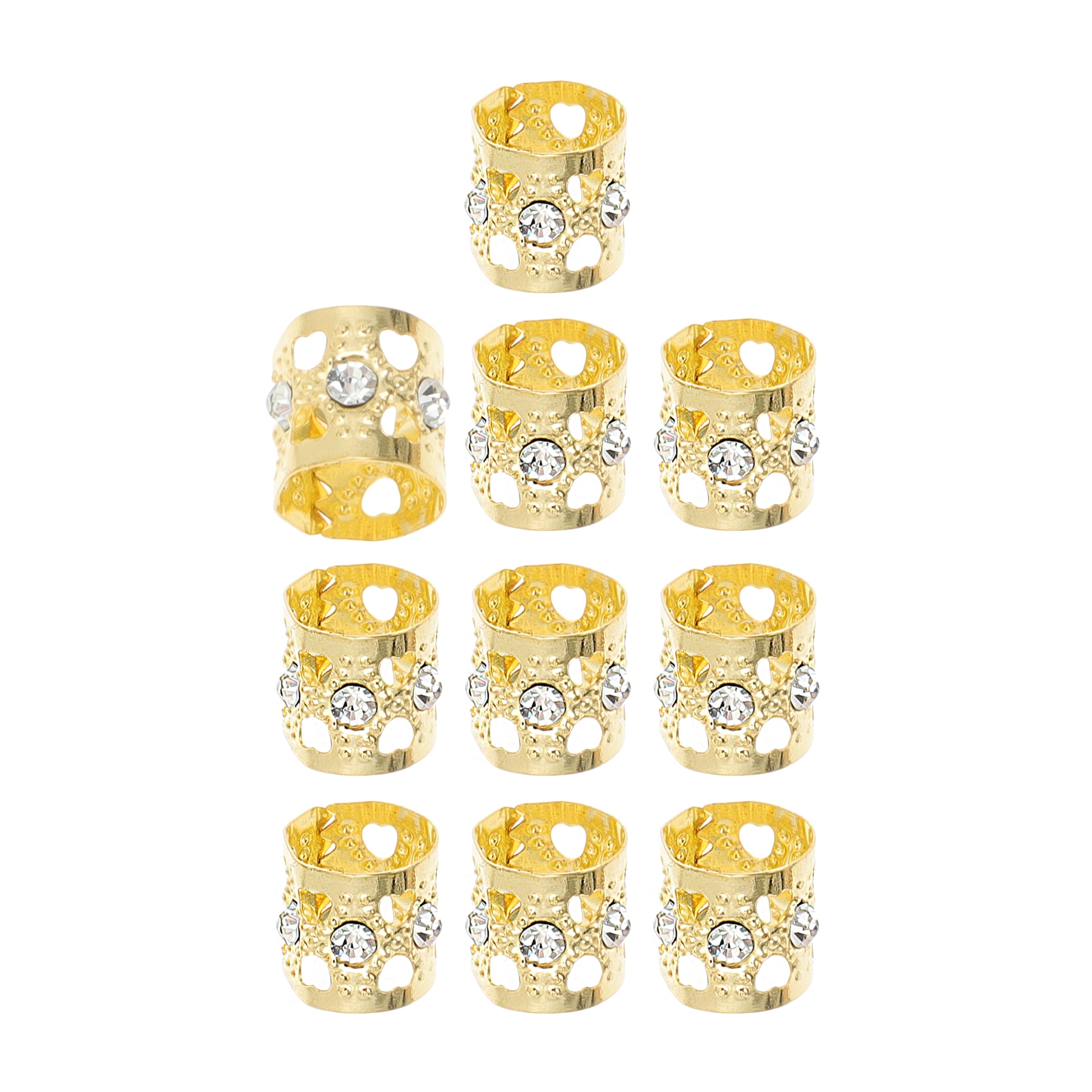 Unique Bargains Hollow Rhinestone Hair Cuffs Dreadlock Gold Tone 10 Pcs