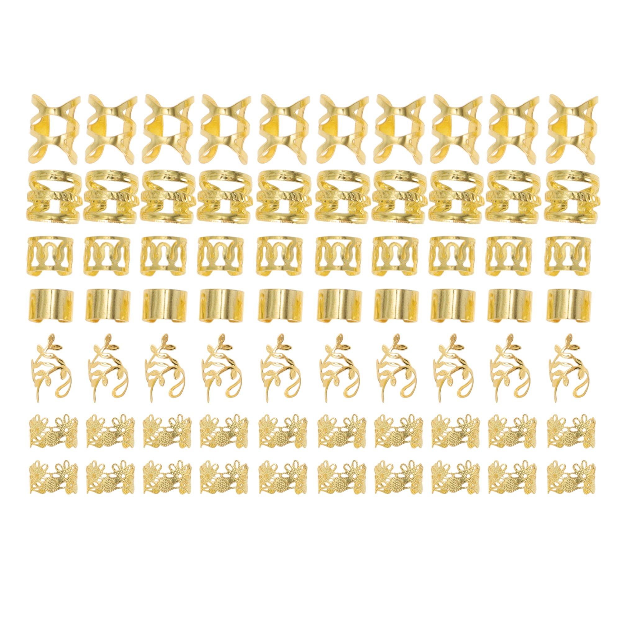 Unique Bargains Hollow-out Hair Cuffs Dreadlock Set Gold Tone 70
