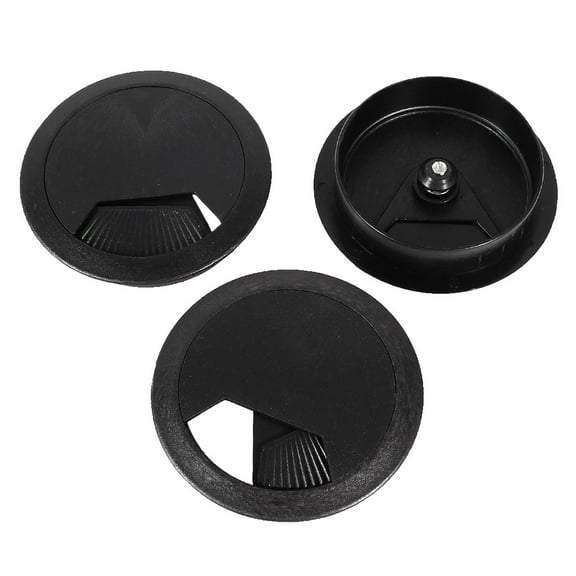 Unique Bargains Home 2.4 Dia Round Plastic Desk Computer Grommet Hole Wire Cover Black 3 Pcs